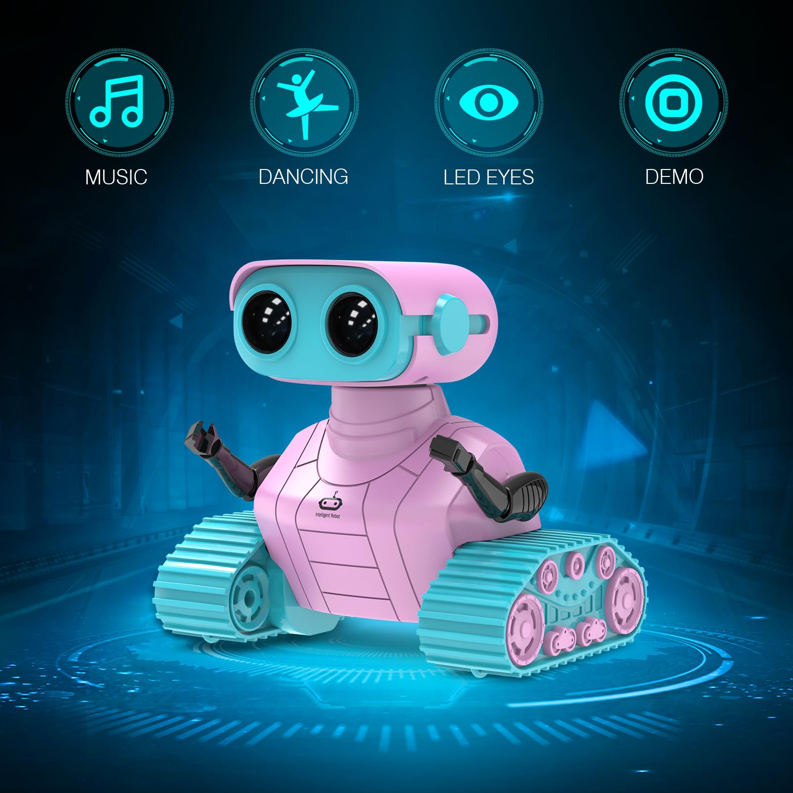 ALLCELE Robot Toys, Rechargeable Kids RC Robots for Girls & Boys, Remote Control Toy with LED Eyes & Music, for Children Age 3+ Years Old - Pink