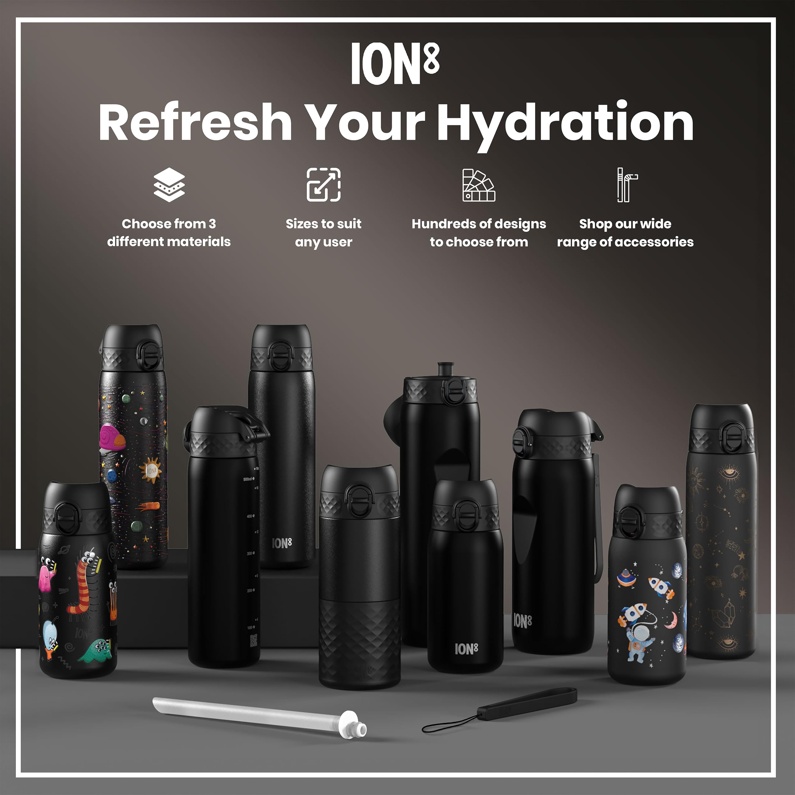 Ion8 Kids Water Bottle (350ml) Leak-proof Drinking Bottle, Triple Lock Lid to Prevent Spills, Easy to Clean & BPA Free, Carry Handle with Full Flip Lid, Ideal for Little Hands & Lunch Boxes