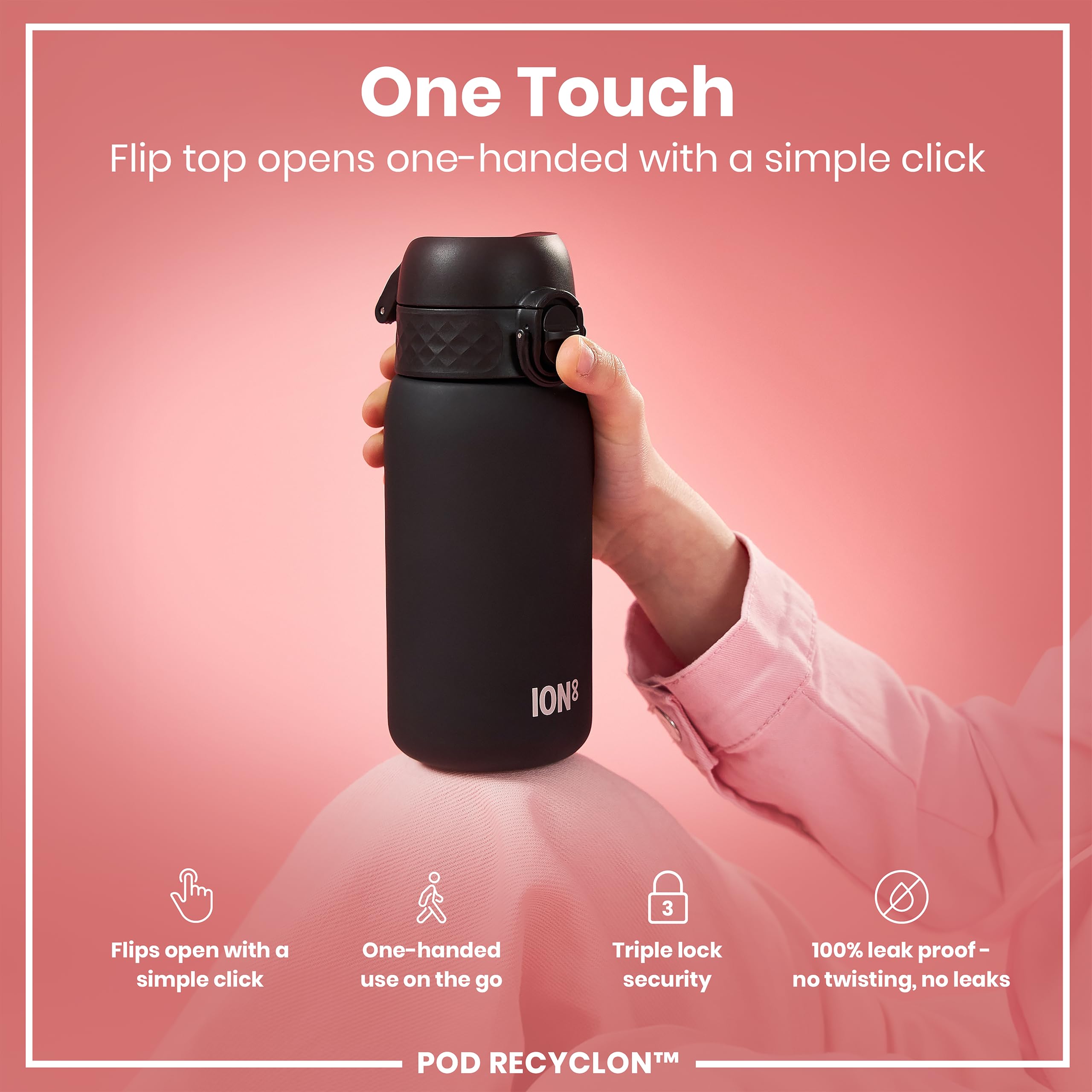 Ion8 Kids Water Bottle (350ml) Leak-proof Drinking Bottle, Triple Lock Lid to Prevent Spills, Easy to Clean & BPA Free, Carry Handle with Full Flip Lid, Ideal for Little Hands & Lunch Boxes