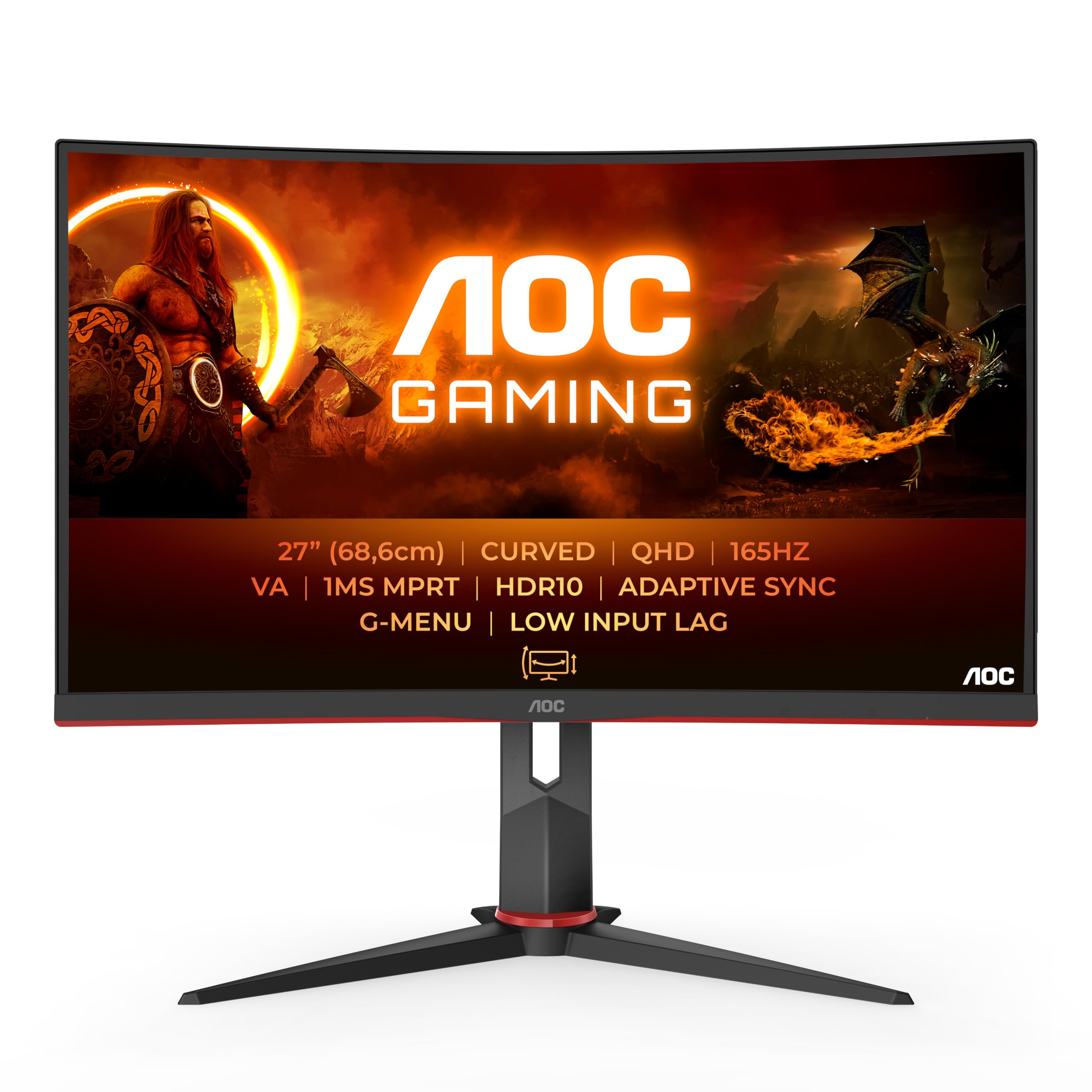 AOC Gaming Q27G2E - 27 INch QHD Monitor, 155Hz, 1ms MPRT, VA, FreeSync Premium, Shadow control, Low Input lag (2560 x 1440 @ 155Hz, 250 cd/m², HDMI 2.0 x 2, DisplayPort 1.2x1)