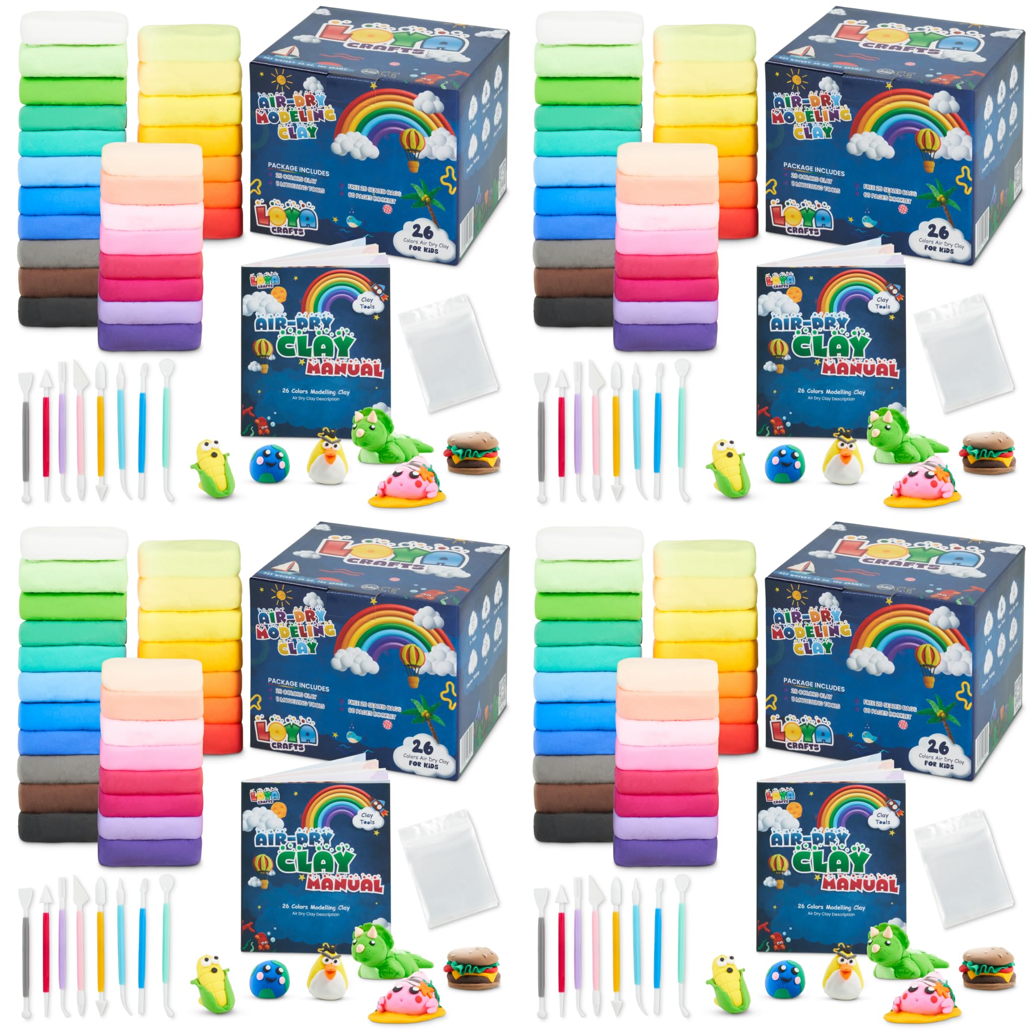 Air Dry Clay for Kids for Kids, 26 Colors Modelling Clay with 8 Tools, Project Booklet, 26 Poly Bags, Soft Ultra Light Magic Clay, Quick Drying Foam Clay for Children, Art & Craft Kits