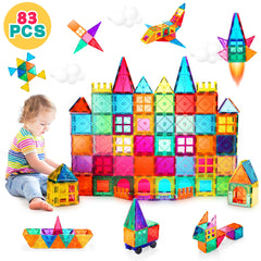 vatenick Magnetic Building Blocks Set 83PCS 3D Magnetic Blocks Tough Building Tiles Stem Toys Kids Christmas Birthday Gifts Magnetic Building Blocks for Kids Ages 3 4 5 6 7 8 Year Old