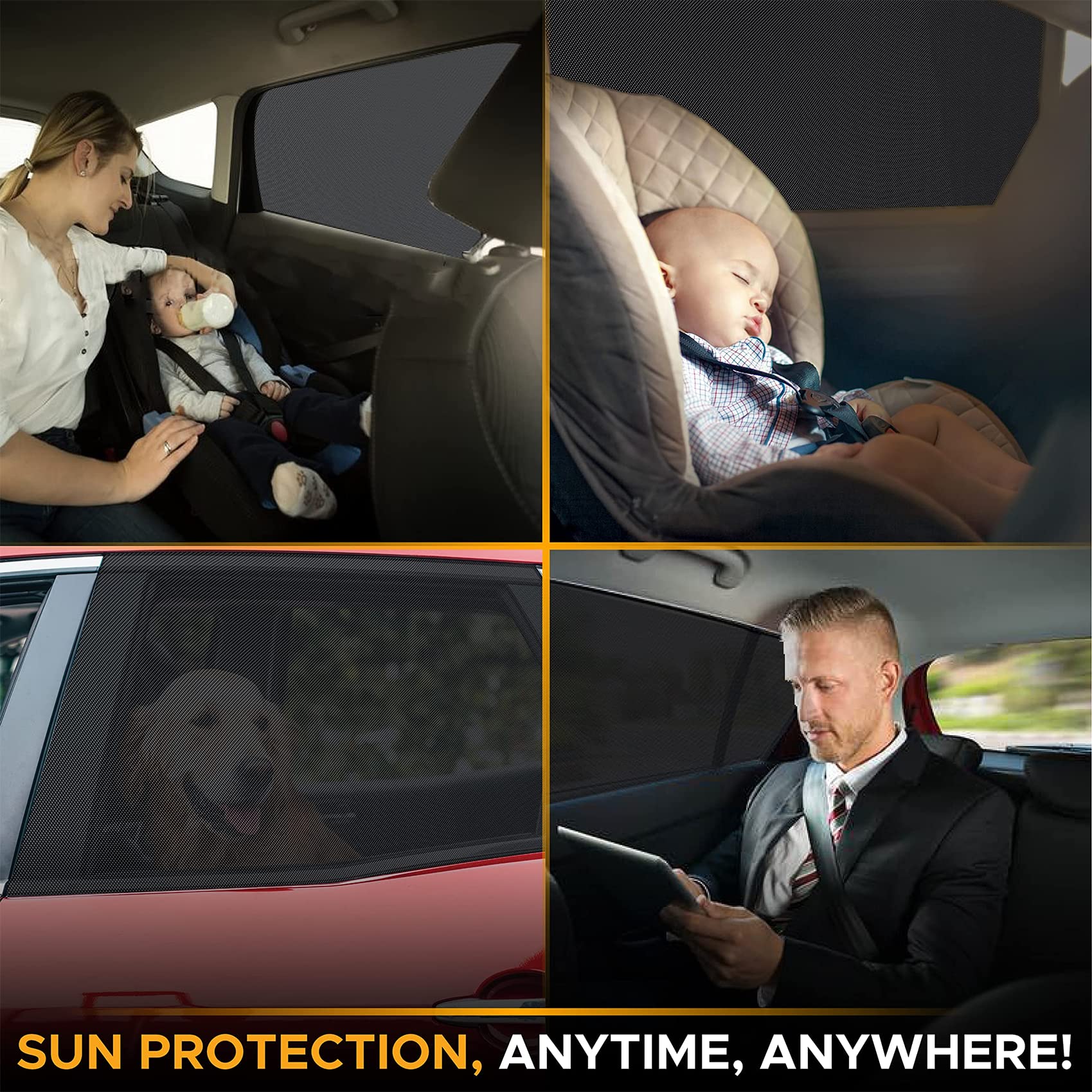 Car Rear Children's Window Shades for Baby (Pack of Two) - Stretchable & Breathable Window Screens for Sun Protection Sunshade, Car Window Shade All-round Protection for Kids - Fits Most Vehicles