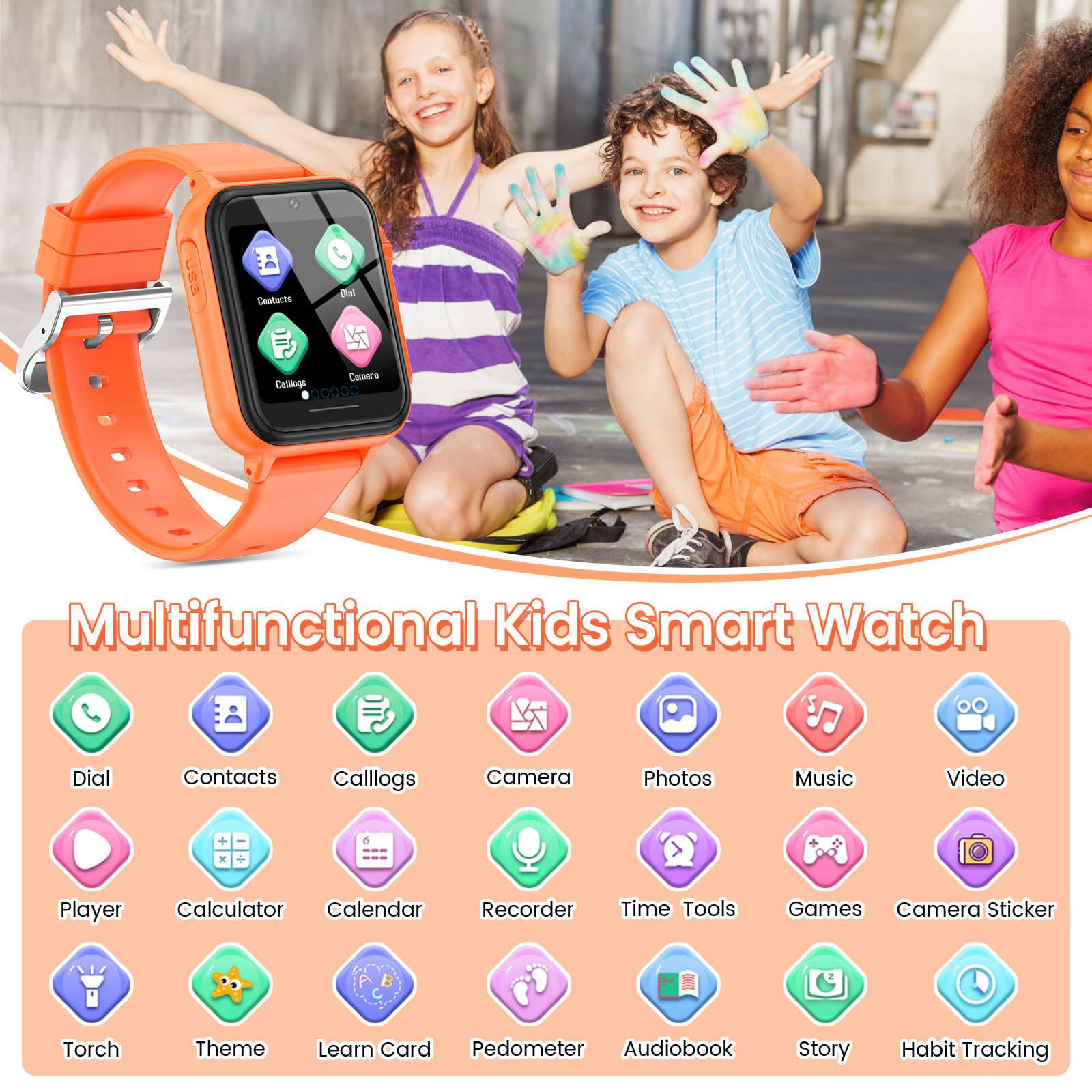 2G Smart Watch for Kids Gift for Girls Ages 4-12 - Includes Screen Protector, 30+ Games, 140 Learning Cards, HD Touch Screen, Camera, Music, Pedometer - Fun & Educational Birthday Gift Idea (Pink)