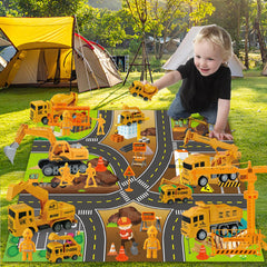 Jiakora Construction Vehicle Toy Truck w/Play Mat Road Signs, Dump Trucks, Excavator, Cement Mixer Trucks, Crane, Engineering Vehicles Toys Set for 3 4 5 6 Years Old Toddlers Kids Boys & Girls