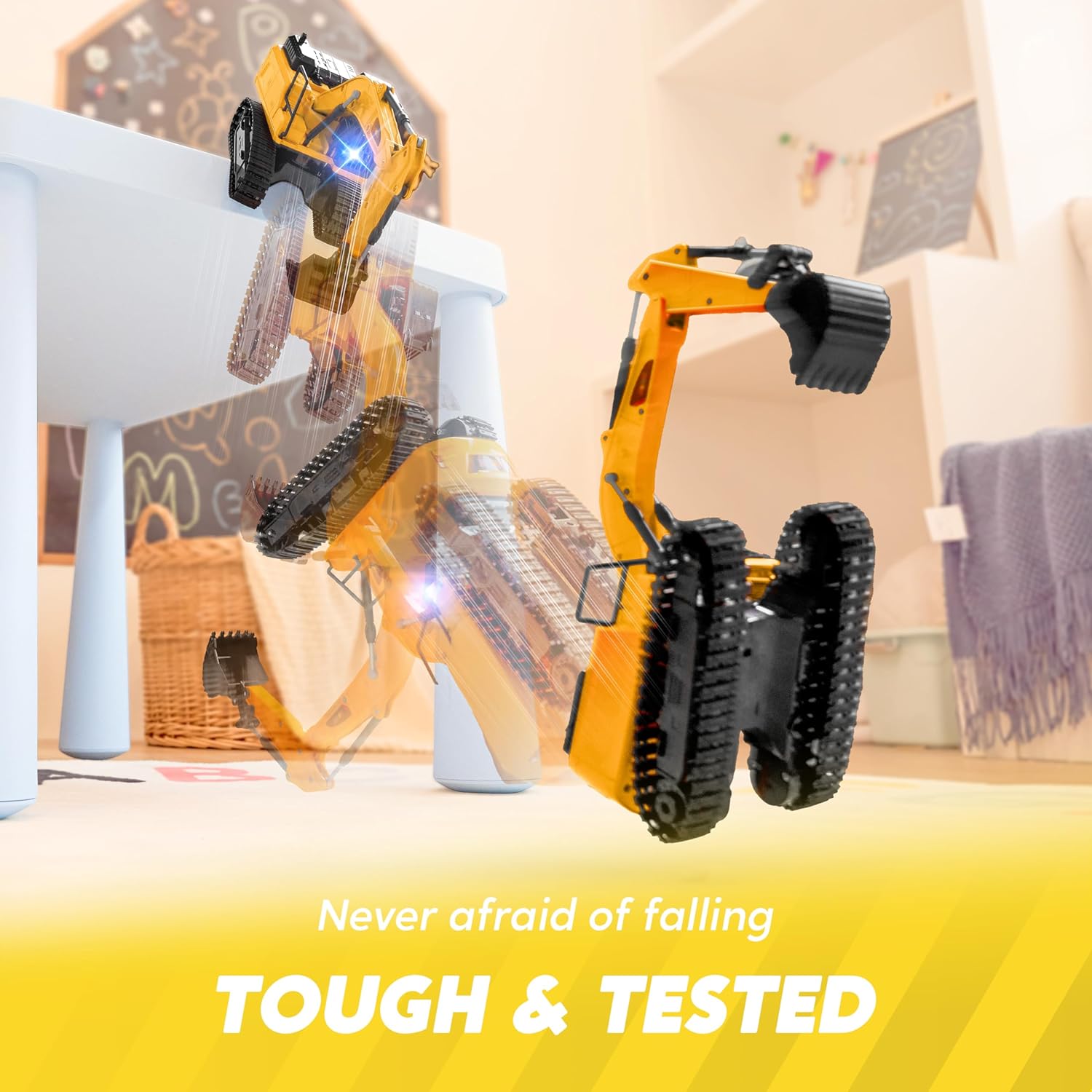 JOYIN Remote Control Excavator RC Digger Tractor Toys for Boys, 2.4Ghz RC Excavator Toy with Light, Construction Vehicles Toys Car for Boys 3 4 5 6 7 8-12 Year Old Kids, Birthday Gift Boy Age 3 4 5 6