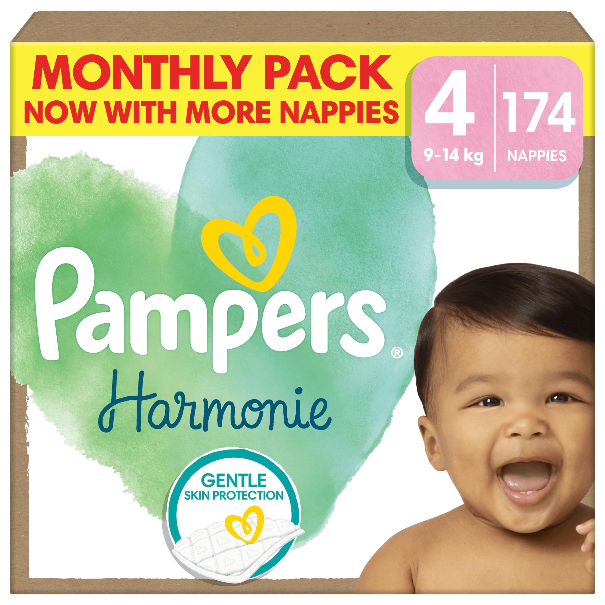 Pampers Harmonie Nappies Size 2, 204 Nappies, 4kg-8kg, Gentle Skin Protection Cushiony Soft