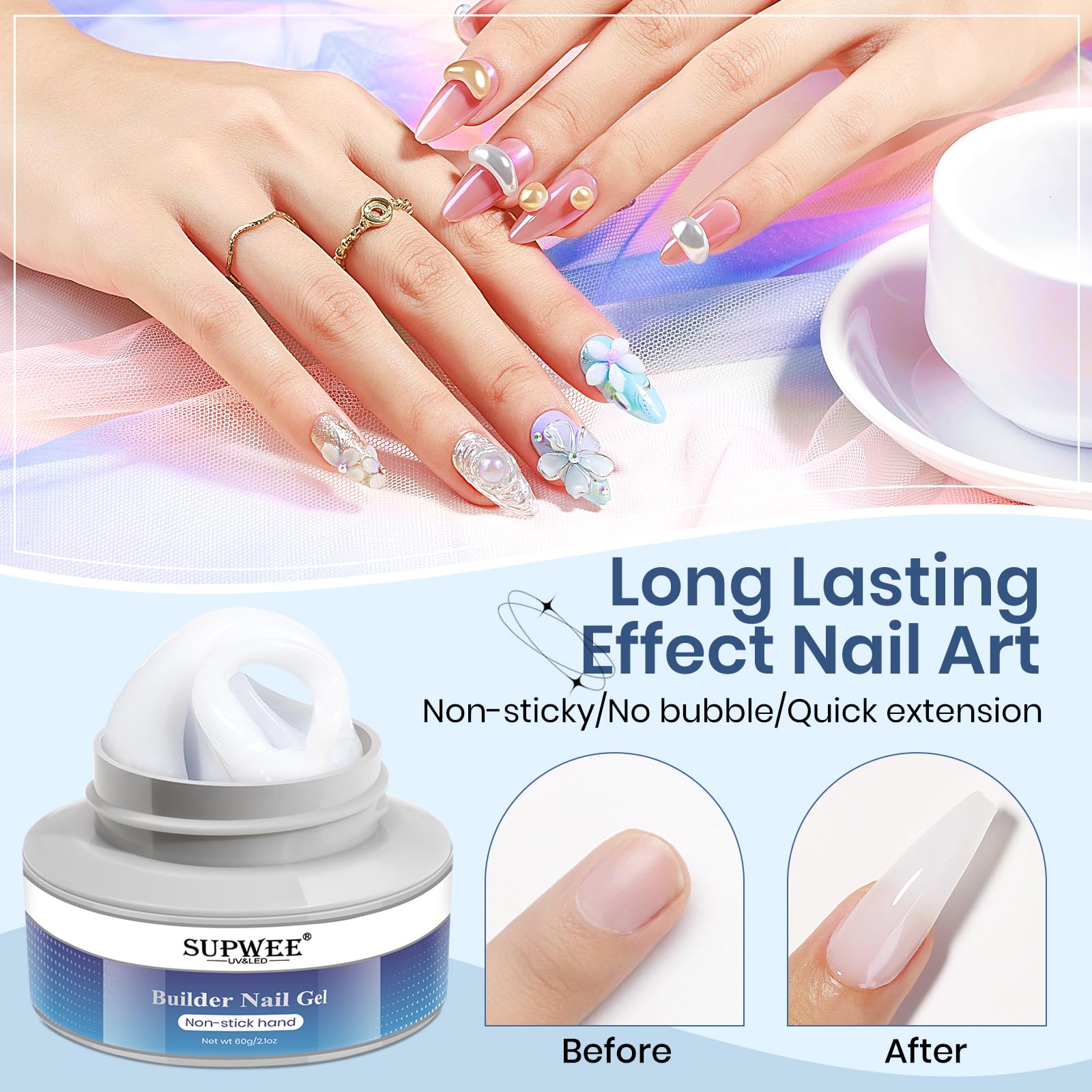 SUPWEE 3D Sculpture Gel Clear Nail Carving Gel for Nail Art Molding Gel DIY Nail Painting Carved Gel Nail Polish 5D Embossed Candy Gel Nail Decoration Manicure 15g