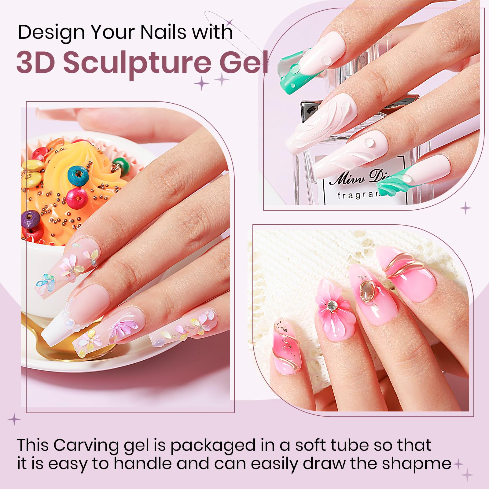 SUPWEE 3D Sculpture Gel Clear Nail Carving Gel for Nail Art Molding Gel DIY Nail Painting Carved Gel Nail Polish 5D Embossed Candy Gel Nail Decoration Manicure 15g