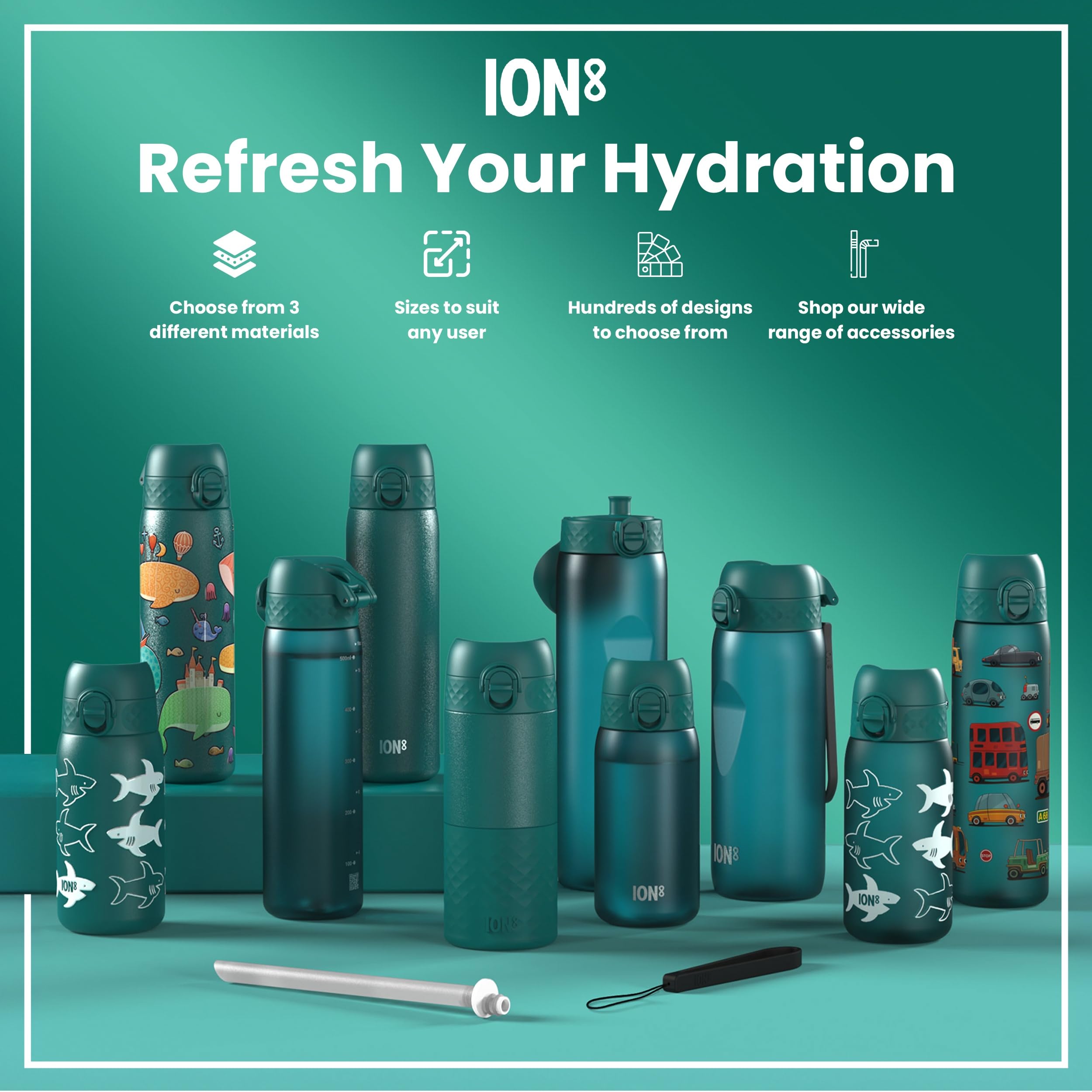 Ion8 Kids Water Bottle (350ml) Leak-proof Drinking Bottle, Triple Lock Lid to Prevent Spills, Easy to Clean & BPA Free, Carry Handle with Full Flip Lid, Ideal for Little Hands & Lunch Boxes