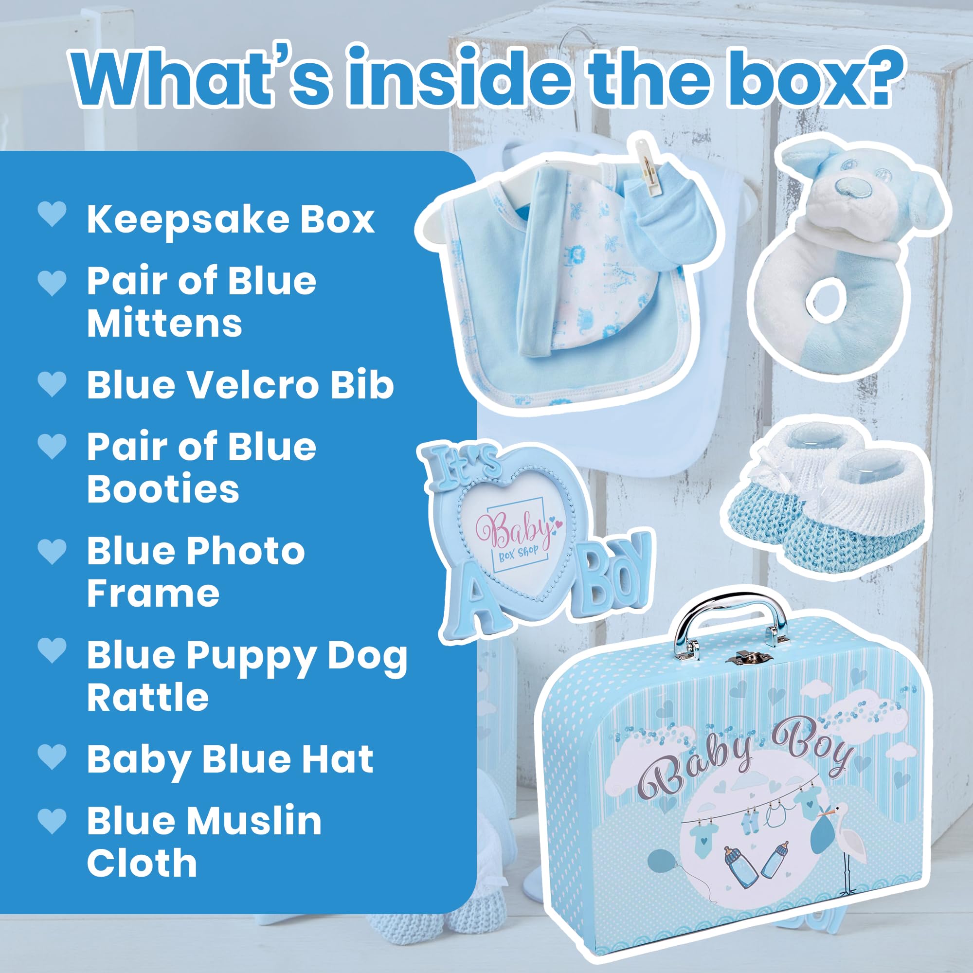 Baby Box Shop - 7 Newborn Baby Girl Gifts Ideal for Christening, Birthdays & Baby Shower Gifts - Includes Baby Essentials for Newborn Girl with Baby Rattle in Cute Keepsake Case, Baby Girl Hamper