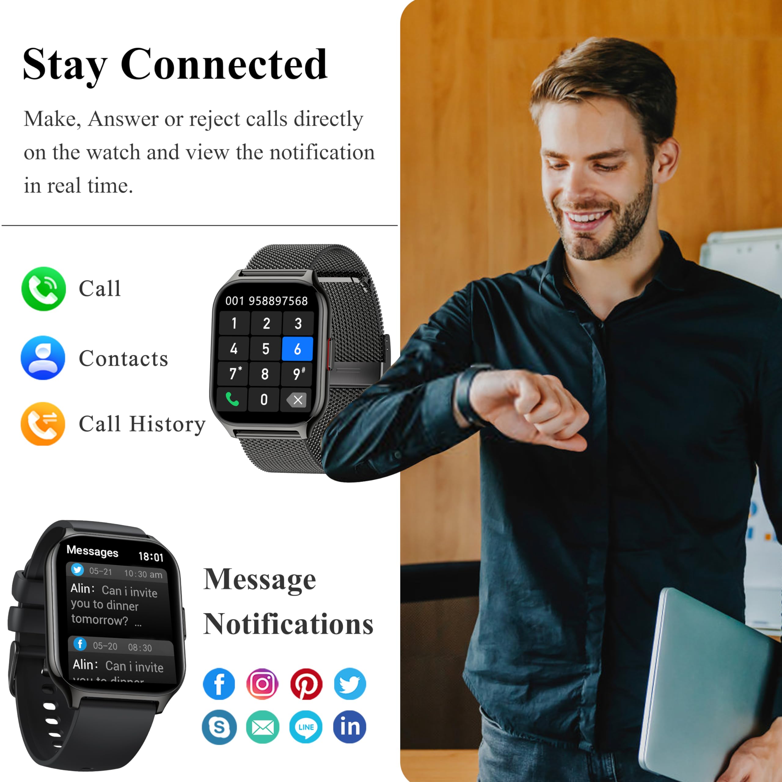 ZOSKVEE Smart Watch Answer/Make Calls, 2.01" Smartwatch Men Women, Fitness Watch with Blood Pressure, Sleep Monitor, Step Counter, 110+ Sports, IP68 Waterproof Fitness Smartwatches for Android iOS