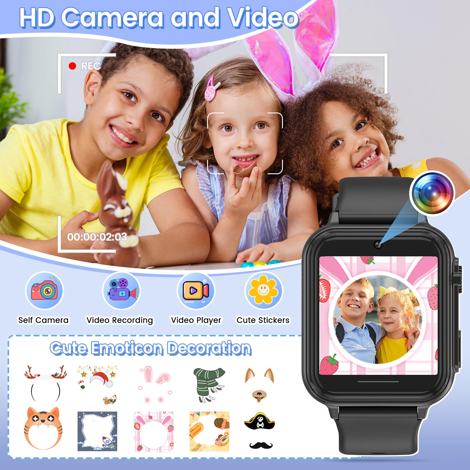 2G Smart Watch for Kids Gift for Girls Ages 4-12 - Includes Screen Protector, 30+ Games, 140 Learning Cards, HD Touch Screen, Camera, Music, Pedometer - Fun & Educational Birthday Gift Idea (Pink)