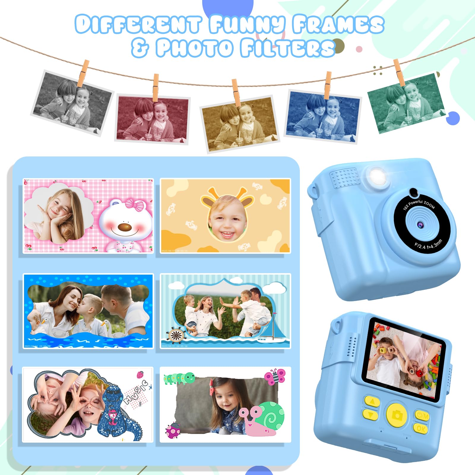 Gofunly Kids Camera Instant Print, 2.4'' Instant Camera for Kids with 32G Card & Print Photo Paper, 1080P HD Video Kids Digital Toddler Toy Camera, Christmas Birthday Gift for Girls Age 3-12 Years Old