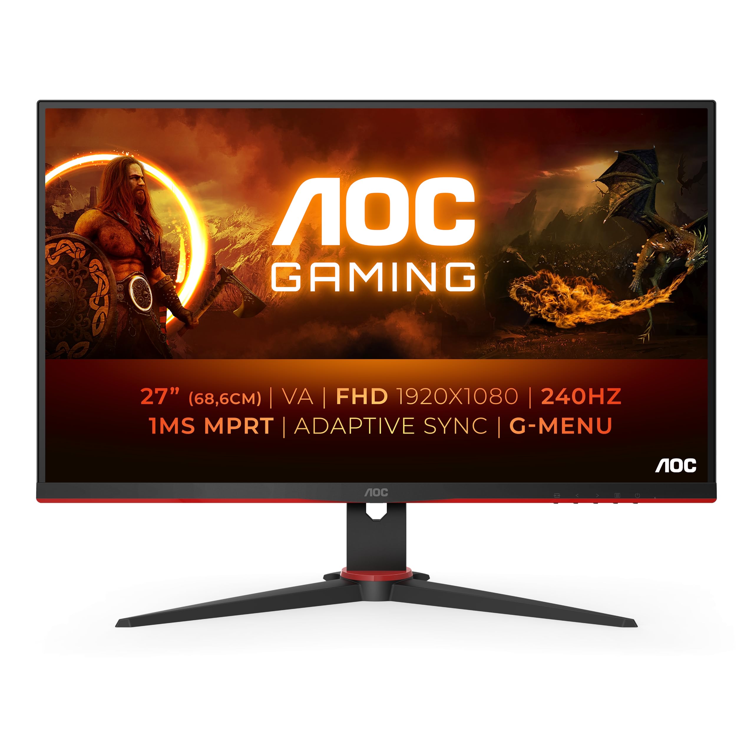 AOC Gaming Q27G2E - 27 INch QHD Monitor, 155Hz, 1ms MPRT, VA, FreeSync Premium, Shadow control, Low Input lag (2560 x 1440 @ 155Hz, 250 cd/m², HDMI 2.0 x 2, DisplayPort 1.2x1)