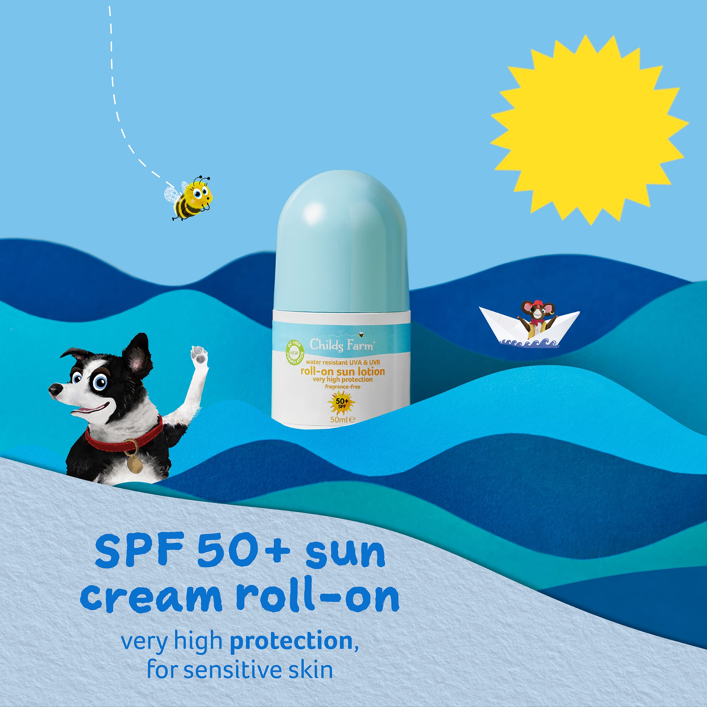 Childs Farm Kids And Baby Sun Lotion Roll-On SPF 50plus Water Resistant UVA And UVB Very High Protection Suitable Dry, Sensitive And Eczema-prone Skin 50ml, White, 1, 85.65 Grams