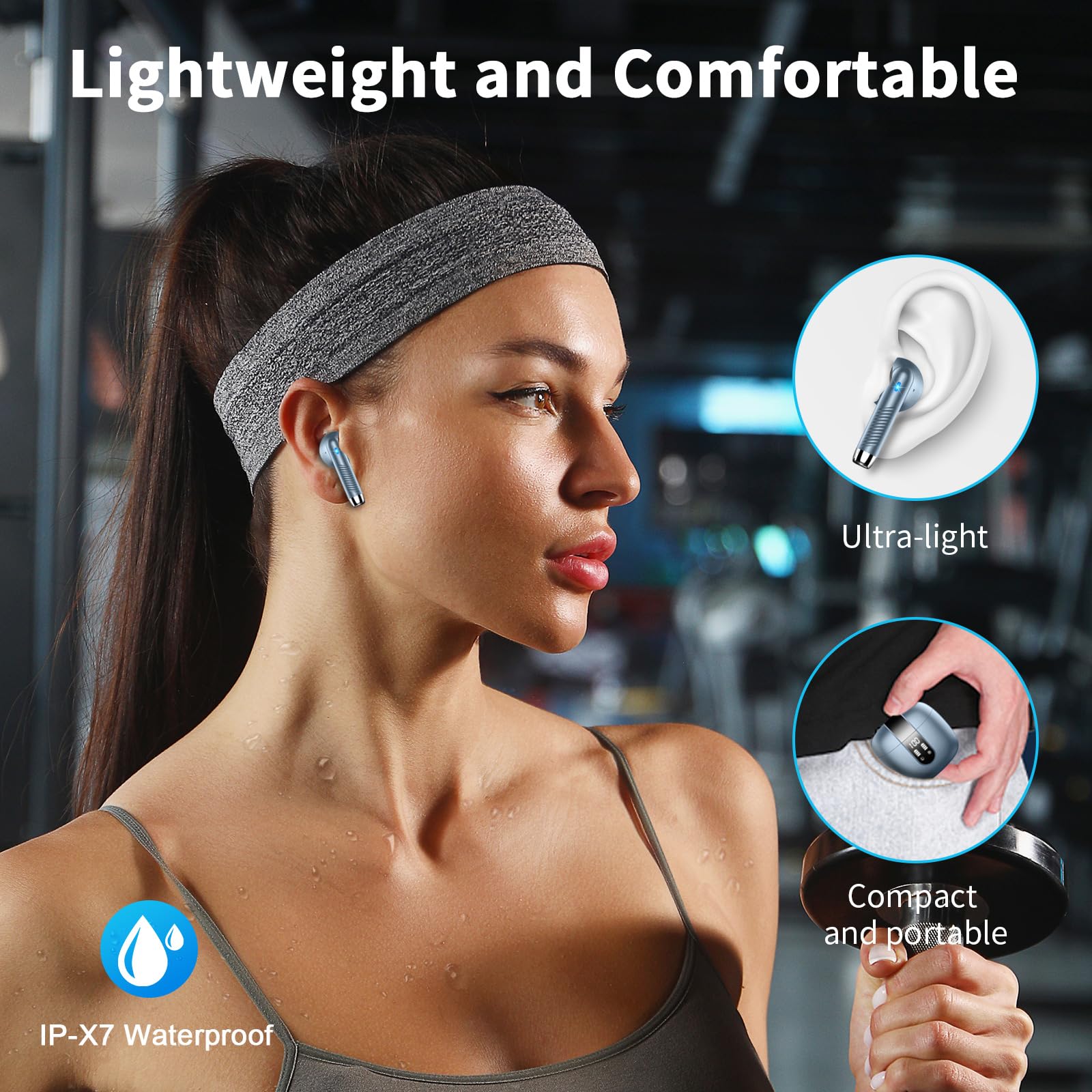 Wireless Earbuds, Bluetooth 5.3 Headphones NEW Wireless Headphones with 4 ENC Mic, 56H Bluetooth Earphones in Ear Noise Cancelling Deep Bass, Mini Ear Buds Bluetooth Earbuds IP7 Waterproof LED Display