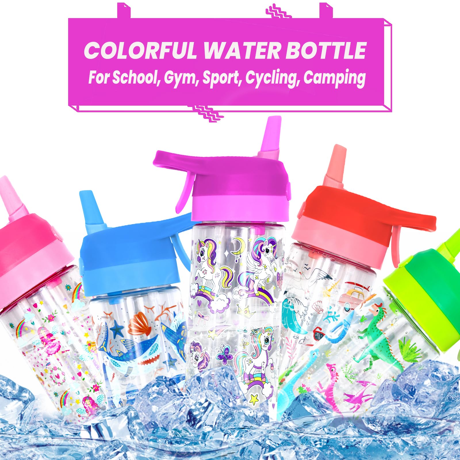 Newthinking Kids Water Bottle with Spray Mist, 420ml Portable Kids Spray Drinking Bottle for Boys Girls School Cool Down and Hydrate