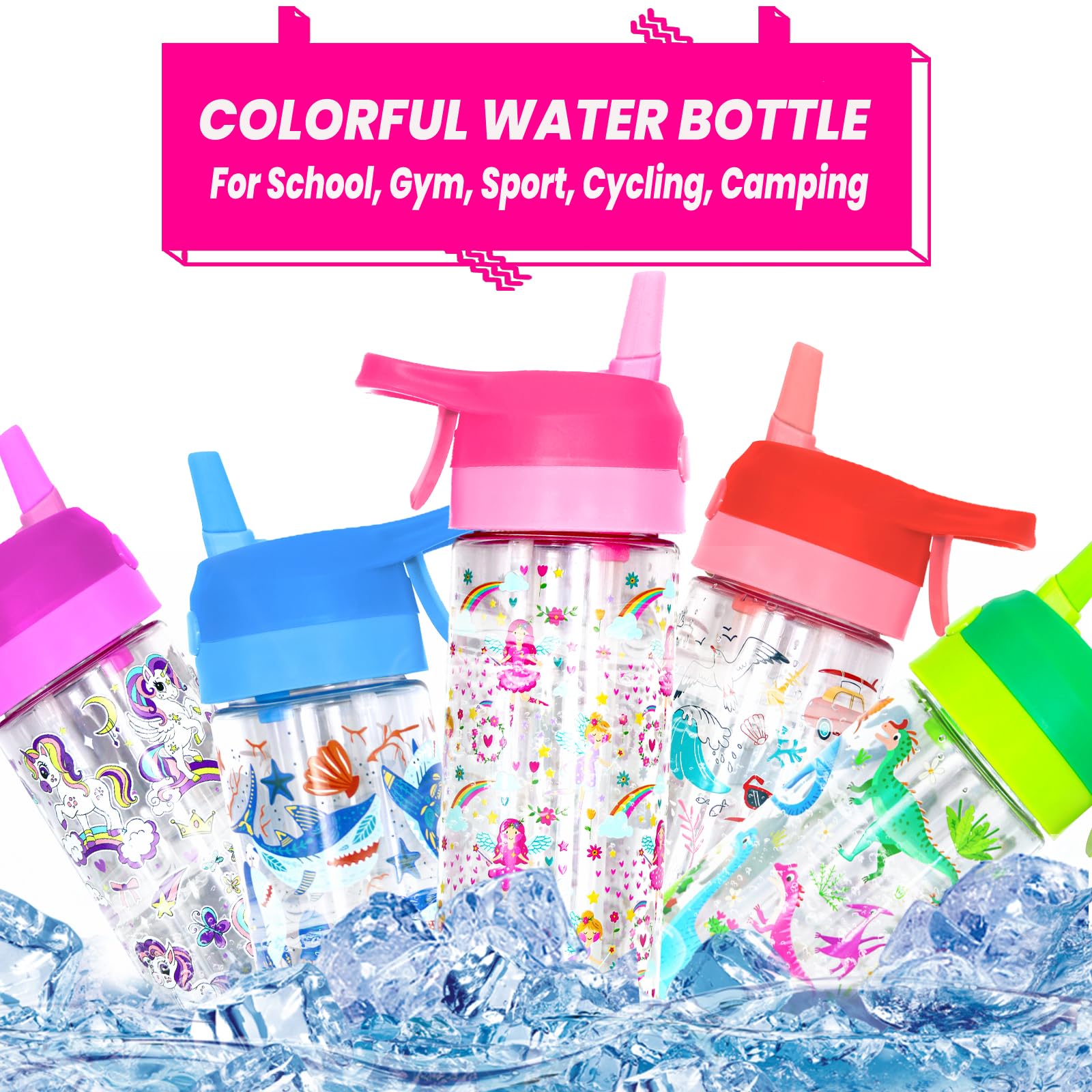 Newthinking Kids Water Bottle with Spray Mist, 420ml Portable Kids Spray Drinking Bottle for Boys Girls School Cool Down and Hydrate