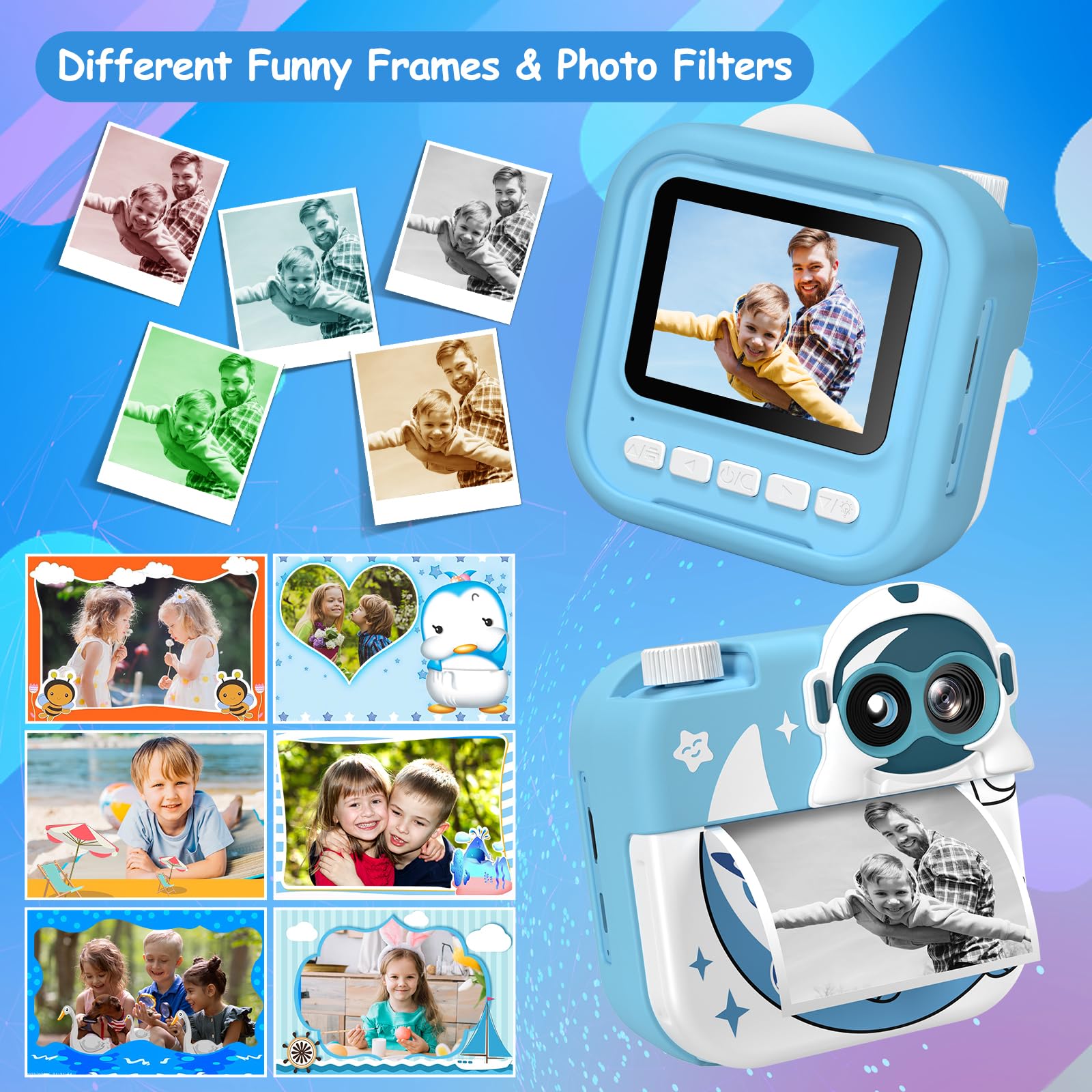 Gofunly Kids Camera Instant Print, 2.4'' Instant Camera for Kids with 32G Card & Print Photo Paper, 1080P HD Video Kids Digital Toddler Toy Camera, Christmas Birthday Gift for Girls Age 3-12 Years Old