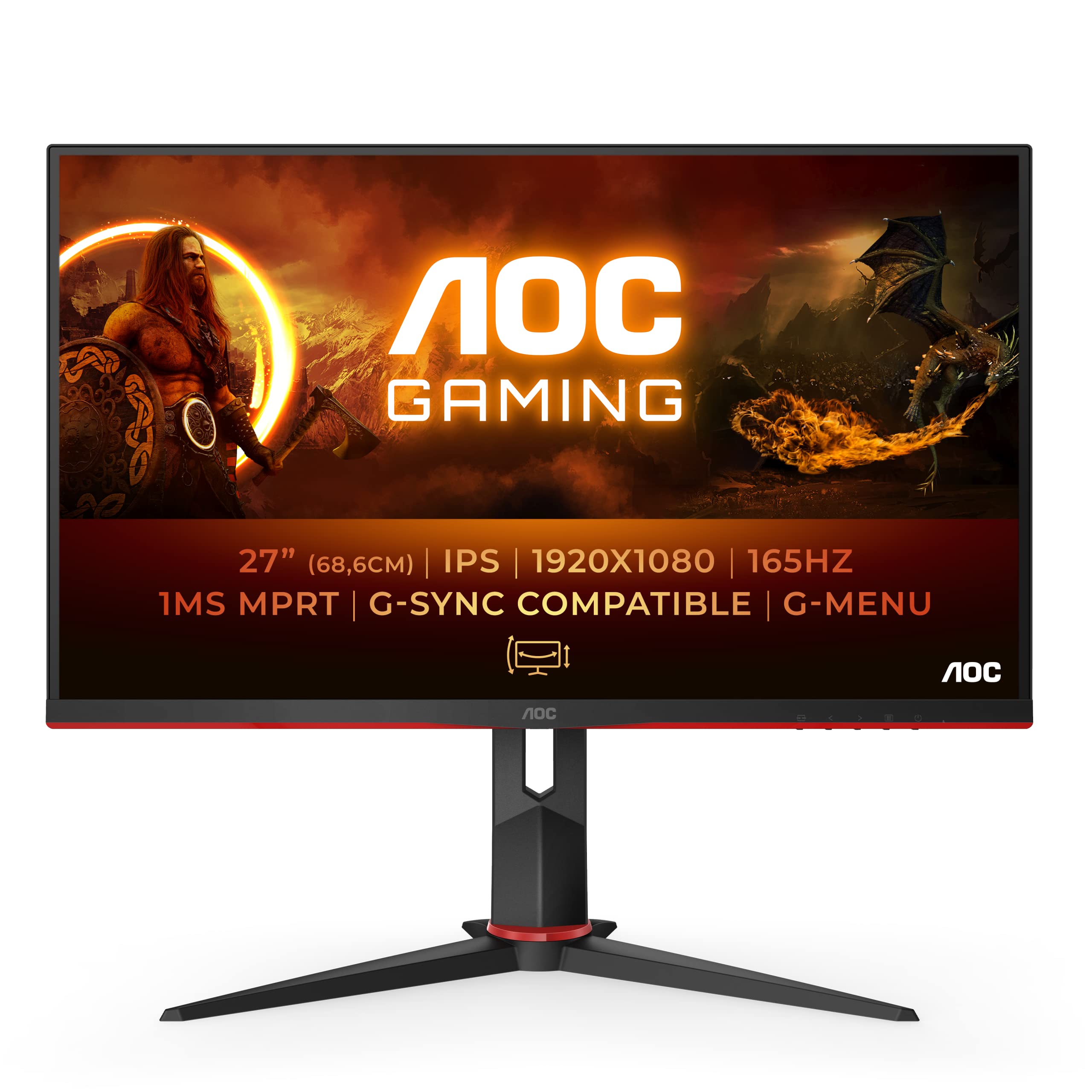 AOC Gaming Q27G2E - 27 INch QHD Monitor, 155Hz, 1ms MPRT, VA, FreeSync Premium, Shadow control, Low Input lag (2560 x 1440 @ 155Hz, 250 cd/m², HDMI 2.0 x 2, DisplayPort 1.2x1)