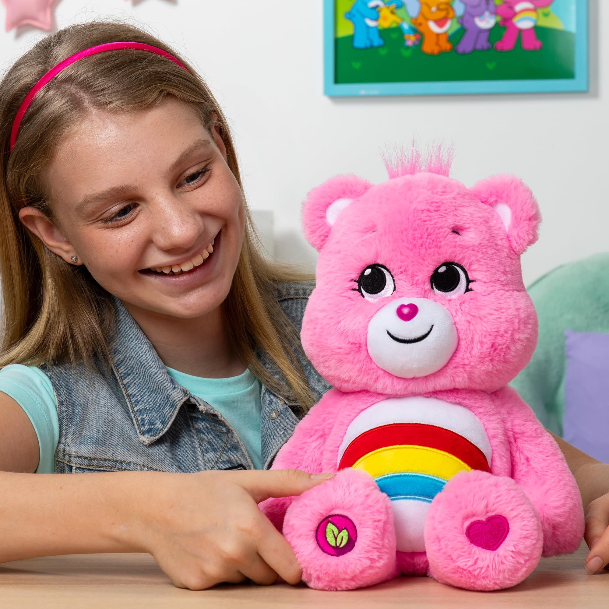 Care Bears | Cheer Bear 35cm Medium Plush | Collectable Cute Plush Toy, Cuddly Toys for Children, Soft Toys for Girls and Boys, Cute Teddies Suitable for Girls and Boys Ages 4+ | Basic Fun 22061