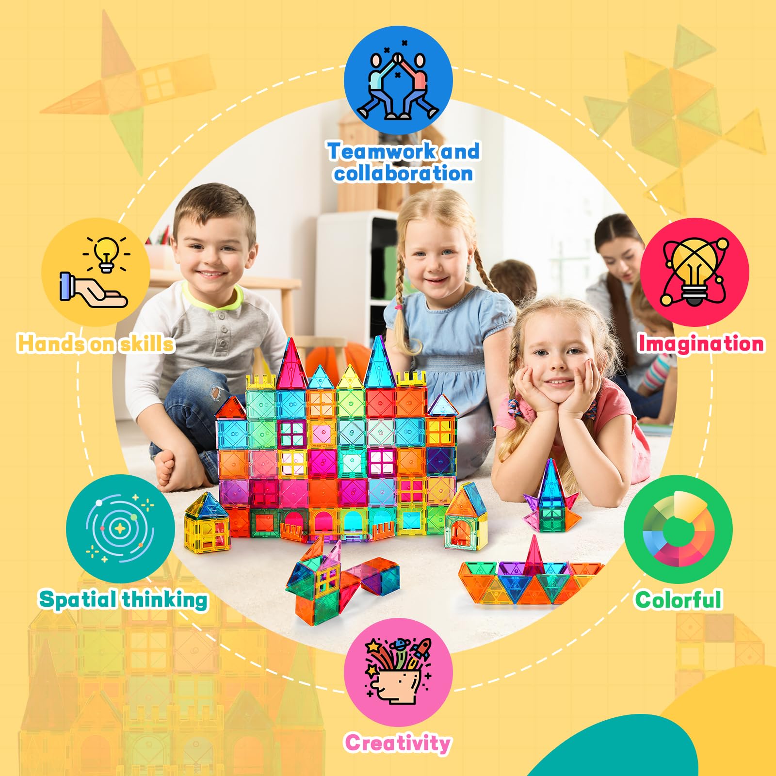 vatenick Magnetic Building Blocks Set 83PCS 3D Magnetic Blocks Tough Building Tiles Stem Toys Kids Christmas Birthday Gifts Magnetic Building Blocks for Kids Ages 3 4 5 6 7 8 Year Old