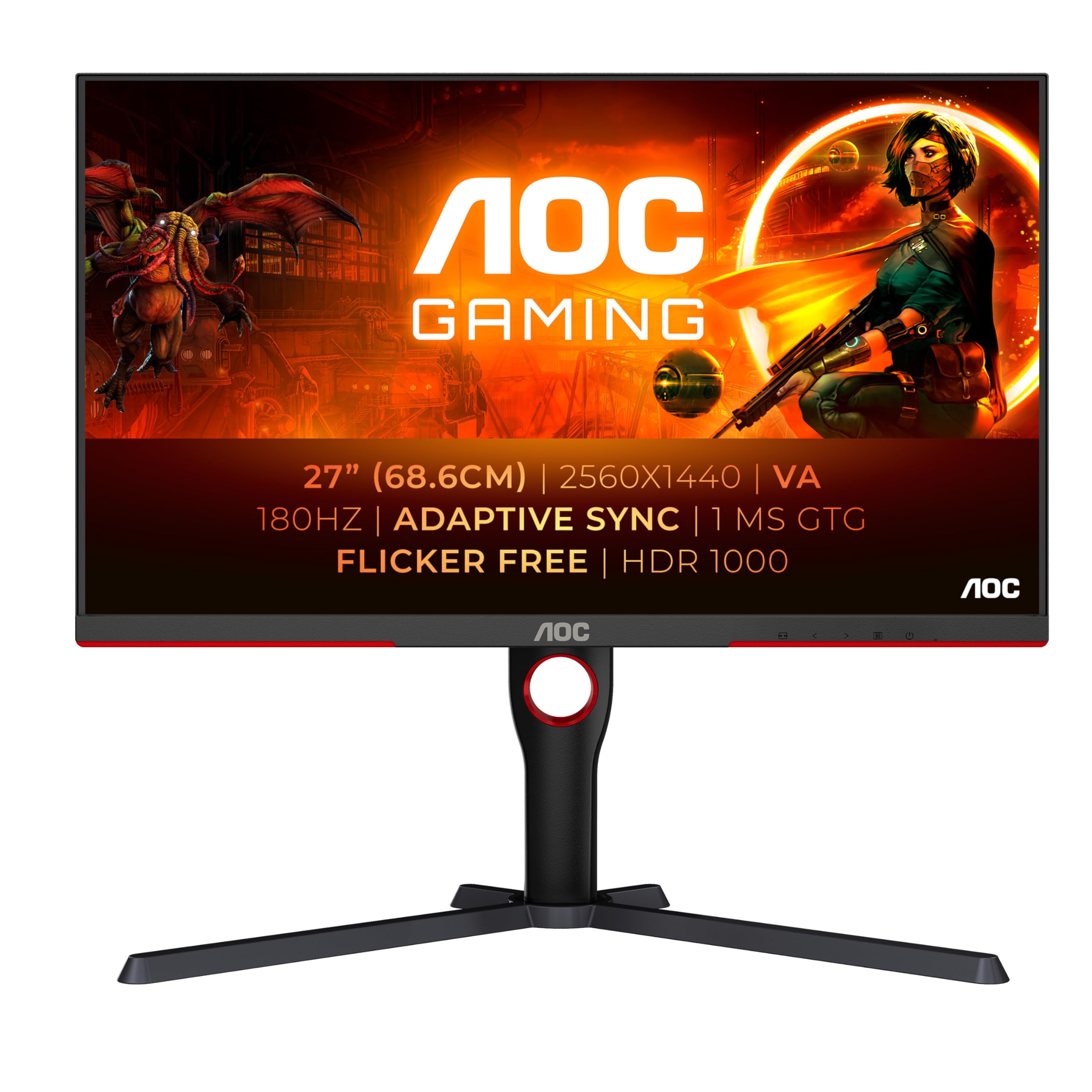 AOC Gaming Q27G2E - 27 INch QHD Monitor, 155Hz, 1ms MPRT, VA, FreeSync Premium, Shadow control, Low Input lag (2560 x 1440 @ 155Hz, 250 cd/m², HDMI 2.0 x 2, DisplayPort 1.2x1)