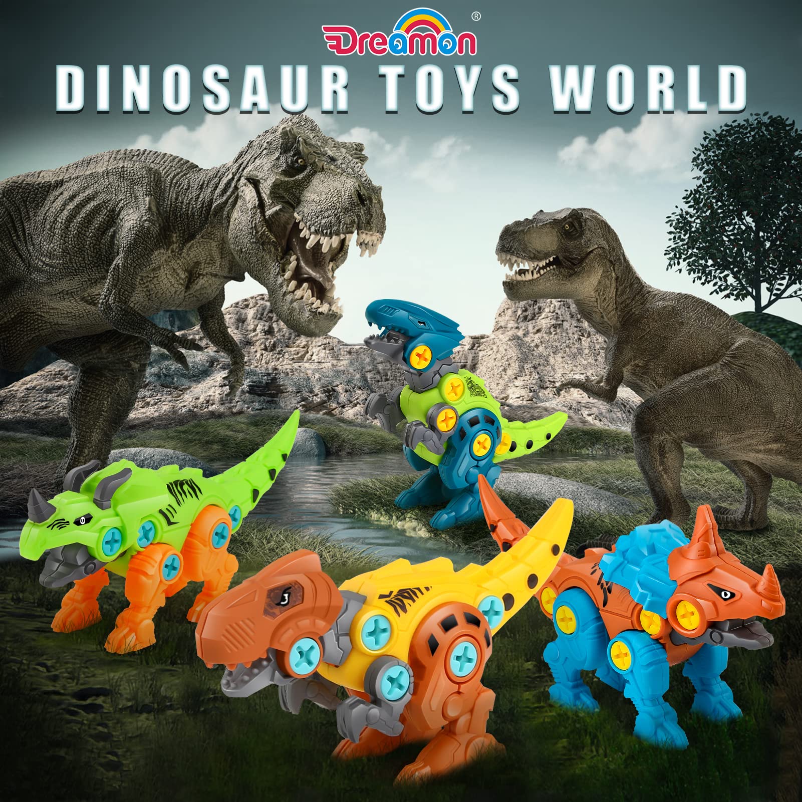 Dreamon Take Apart Dinosaur Toys for Kids with Storage Box Electric Drill DIY Construction Build Set Educational STEM Gifts for Boys Girls