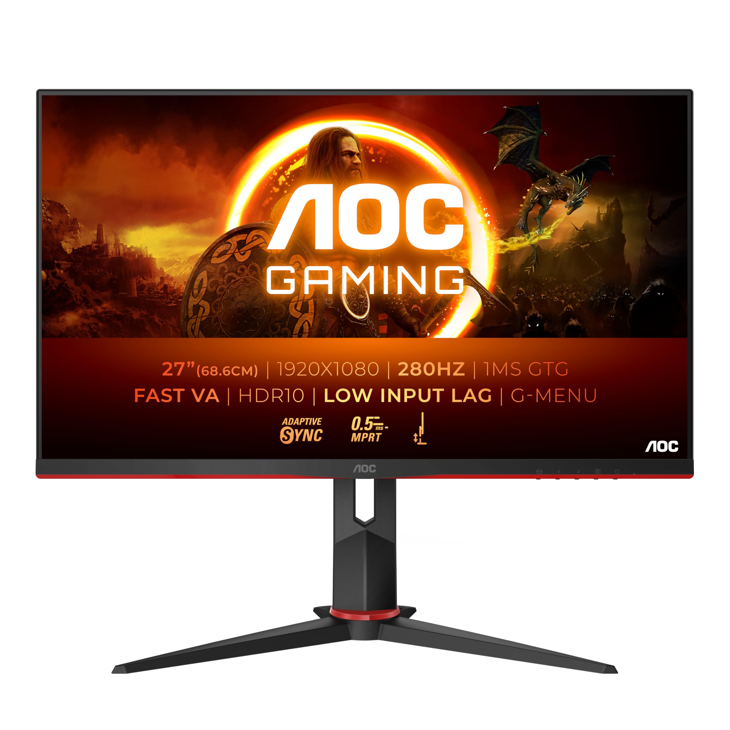 AOC Gaming Q27G2E - 27 INch QHD Monitor, 155Hz, 1ms MPRT, VA, FreeSync Premium, Shadow control, Low Input lag (2560 x 1440 @ 155Hz, 250 cd/m², HDMI 2.0 x 2, DisplayPort 1.2x1)