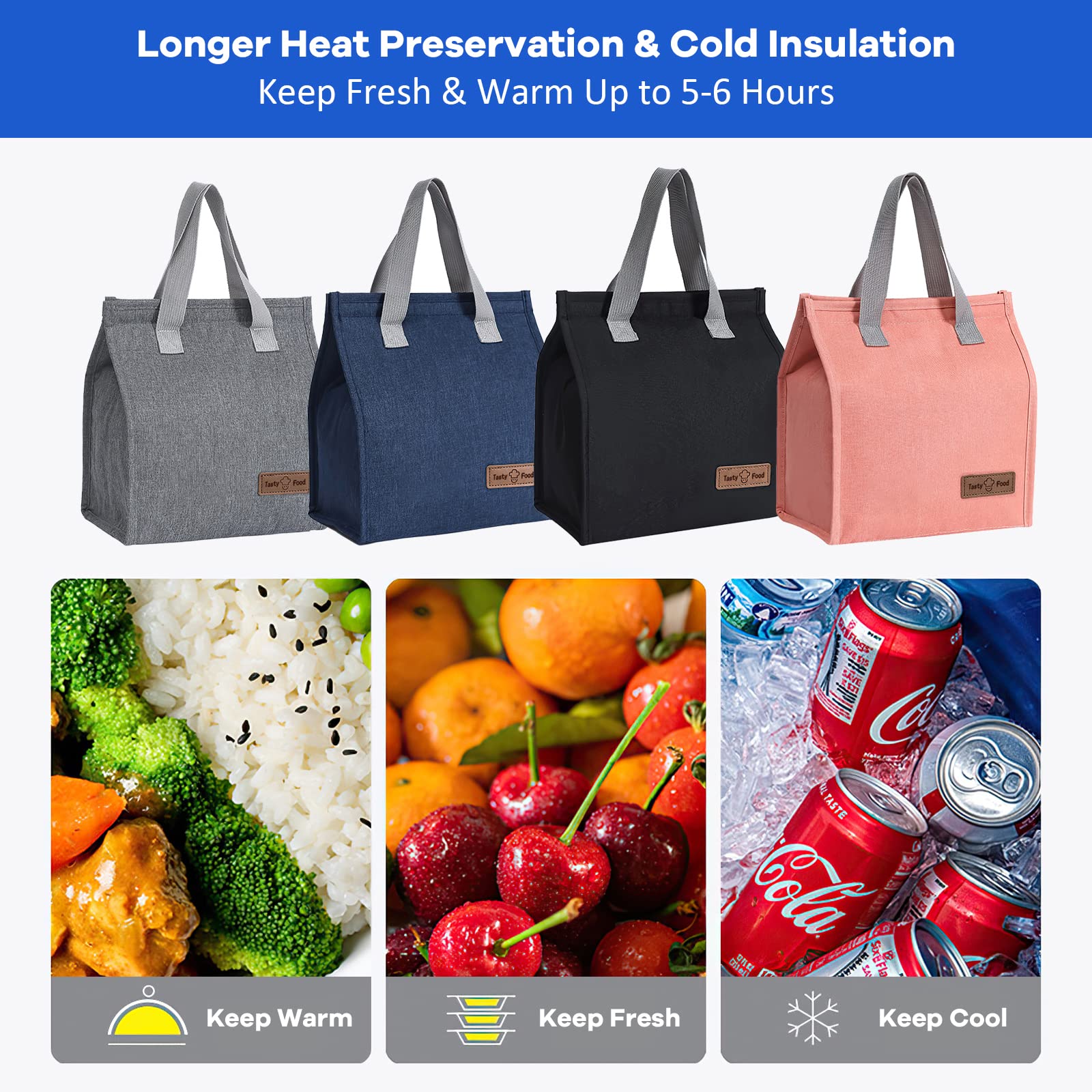 Yikki Lunch Bags for Women Men, Reusable Insulated Leakproof Lunch Box Tote Bag, Cool Bags for Kids Girls Boys Adults, Thermal Cooler Bag for Work School Picnic Travel (Black)