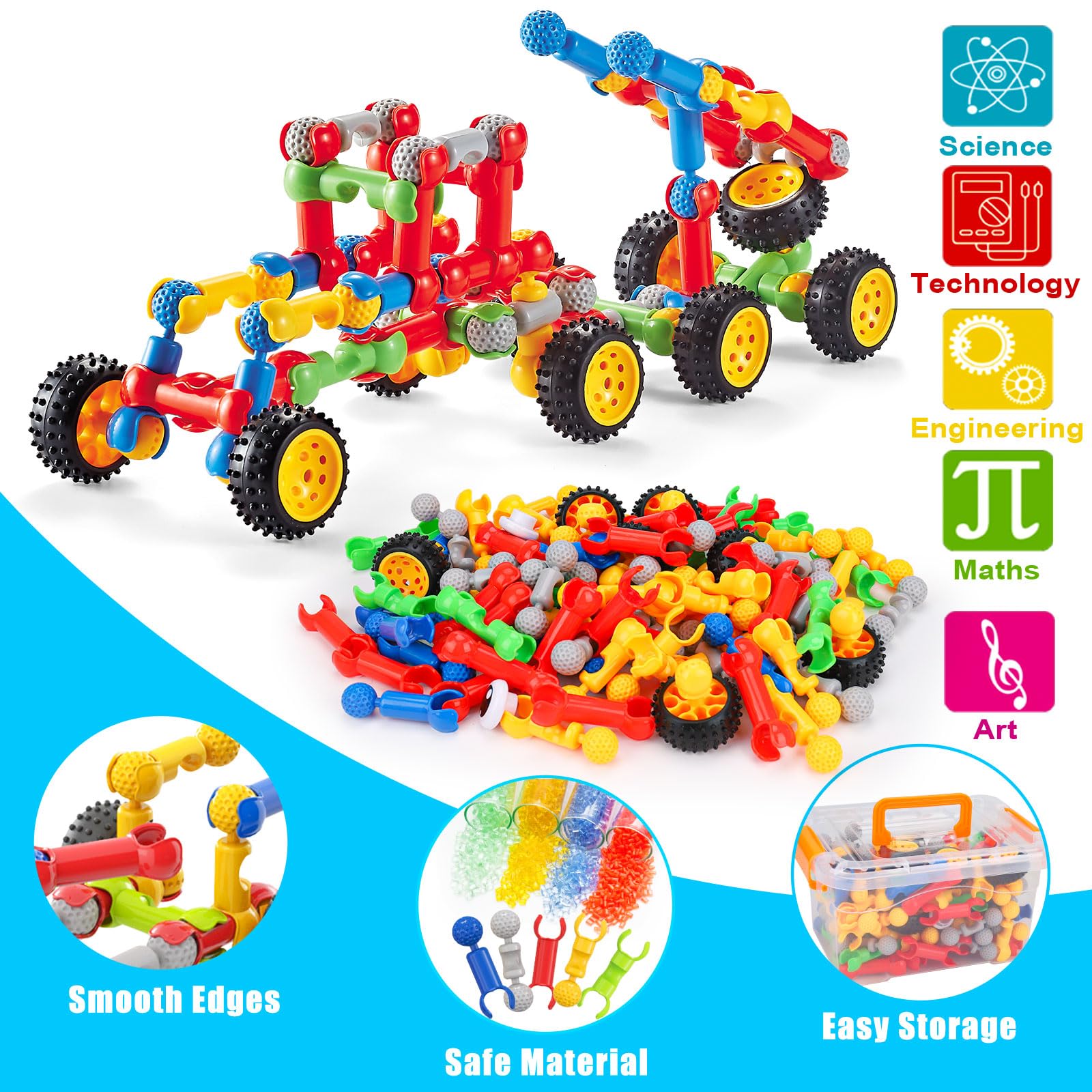 Kids STEM Building Toys for 4-8 6-8, Building Blocks STEM Kit Ages 3 4 5 6 Year Old Boys Gift, Educational Engineering Construction Blocks Toy Creative DIY Activities Gmae for Boys Girls