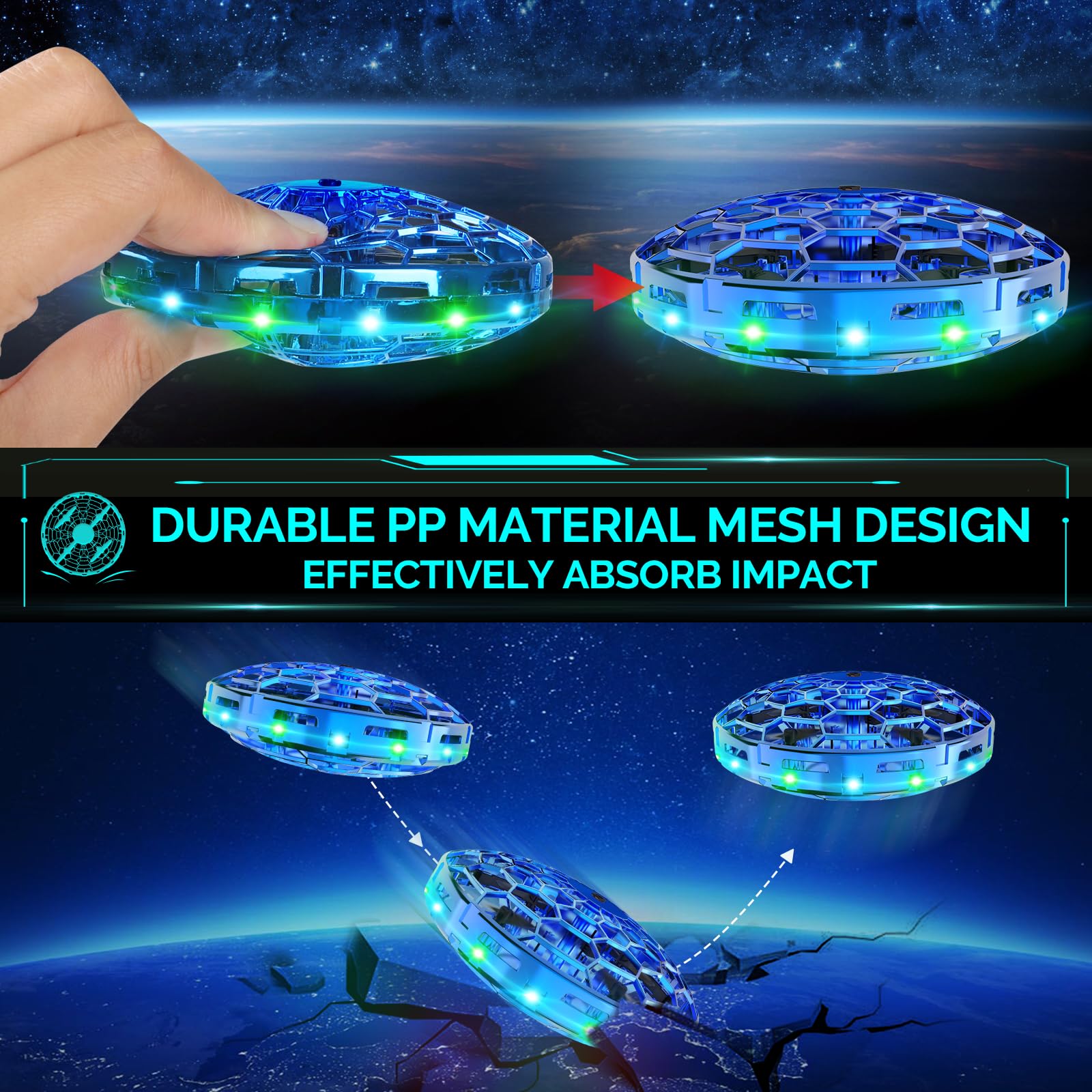 Flying Toy Drone for Kids, 360° Hands Free Motion Sensors Mini Drone with LED Light, Easy Indoor Small UFO Helicopter Toys Flying Ball Drone Cool Toys Gift for 6 7 8 9 10+ Year Old Boys Girls Teens