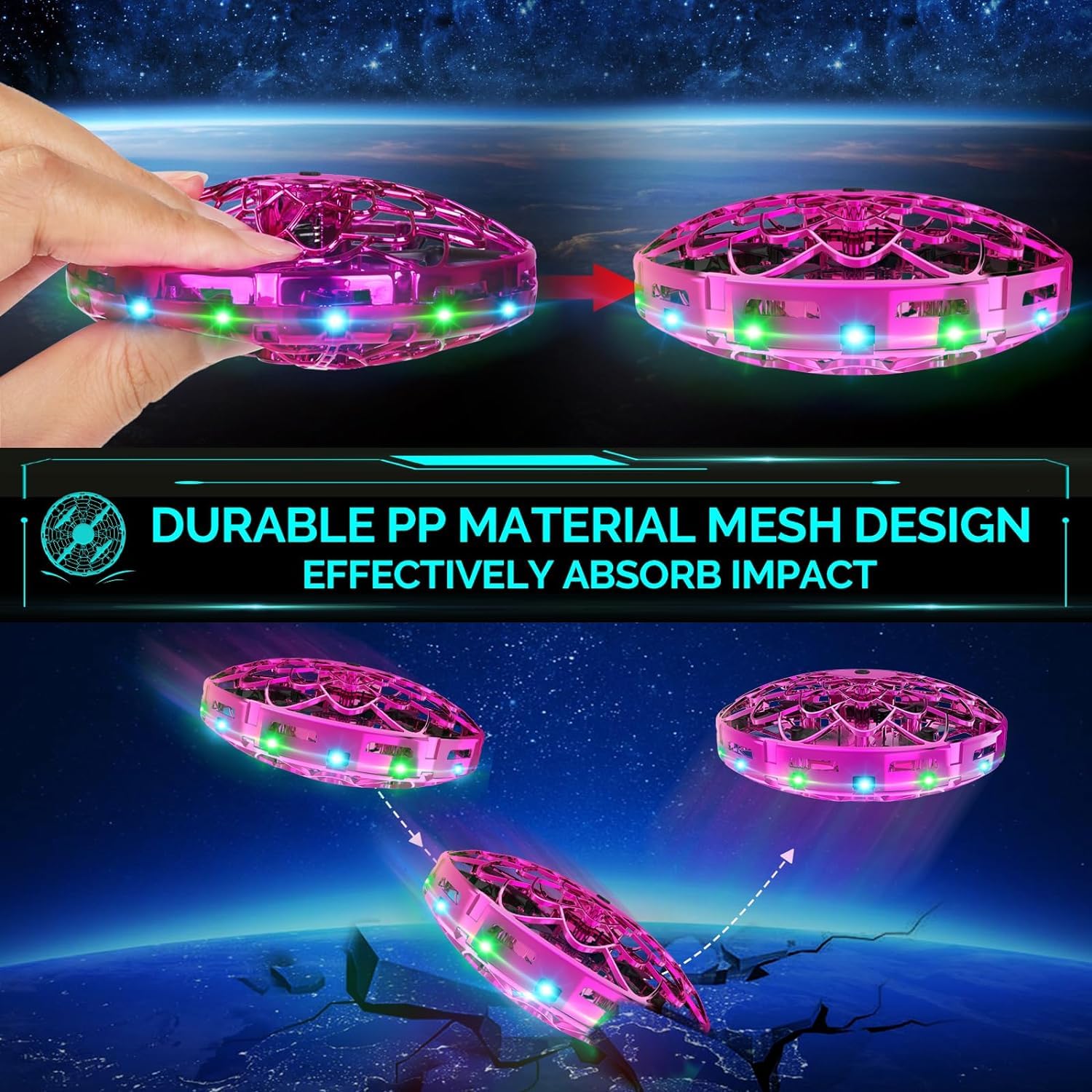 Flying Toy Drone for Kids, 360° Hands Free Motion Sensors Mini Drone with LED Light, Easy Indoor Small UFO Helicopter Toys Flying Ball Drone Cool Toys Gift for 6 7 8 9 10+ Year Old Boys Girls Teens