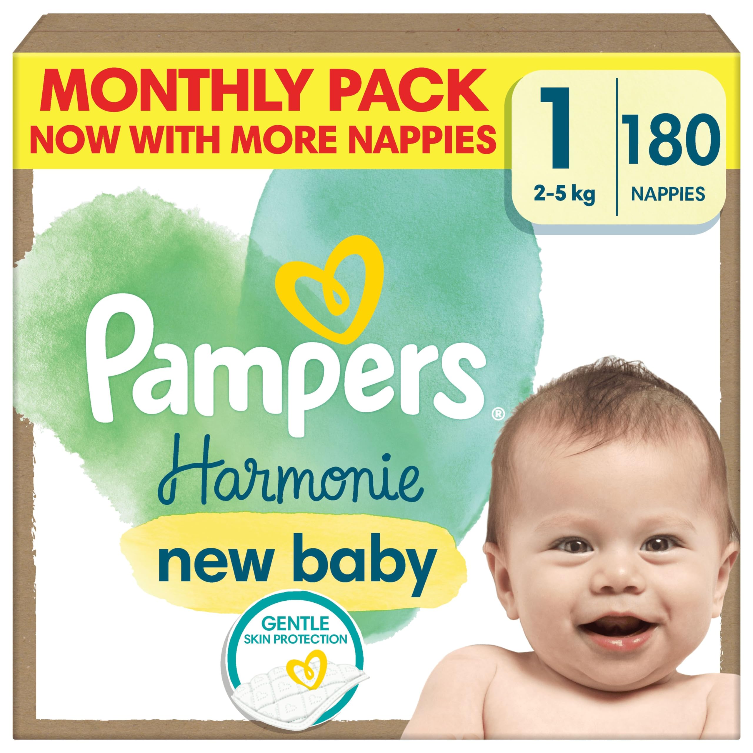 Pampers Harmonie Nappies Size 2, 204 Nappies, 4kg-8kg, Gentle Skin Protection Cushiony Soft