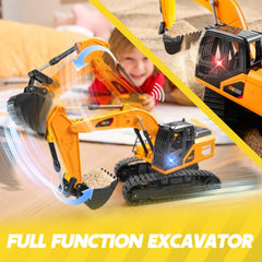 JOYIN Remote Control Excavator RC Digger Tractor Toys for Boys, 2.4Ghz RC Excavator Toy with Light, Construction Vehicles Toys Car for Boys 3 4 5 6 7 8-12 Year Old Kids, Birthday Gift Boy Age 3 4 5 6