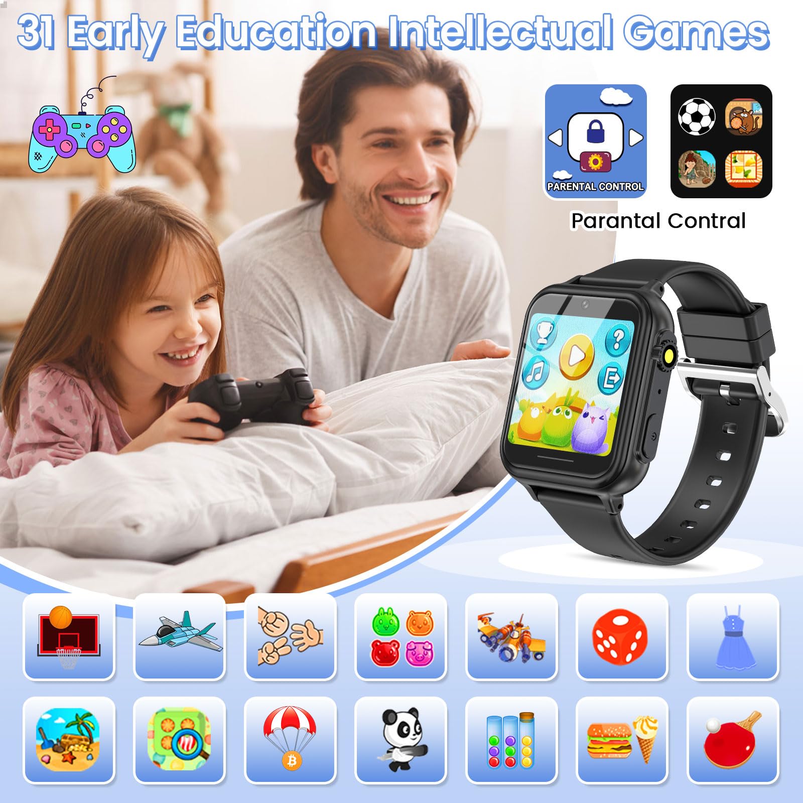 2G Smart Watch for Kids Gift for Girls Ages 4-12 - Includes Screen Protector, 30+ Games, 140 Learning Cards, HD Touch Screen, Camera, Music, Pedometer - Fun & Educational Birthday Gift Idea (Pink)