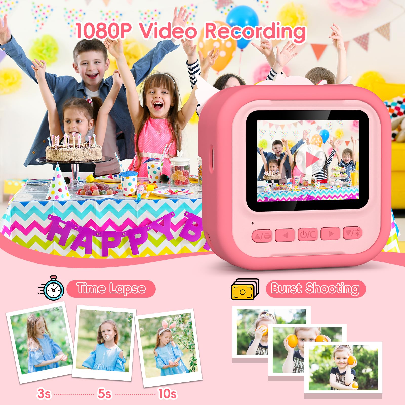 Gofunly Kids Camera Instant Print, 2.4'' Instant Camera for Kids with 32G Card & Print Photo Paper, 1080P HD Video Kids Digital Toddler Toy Camera, Christmas Birthday Gift for Girls Age 3-12 Years Old