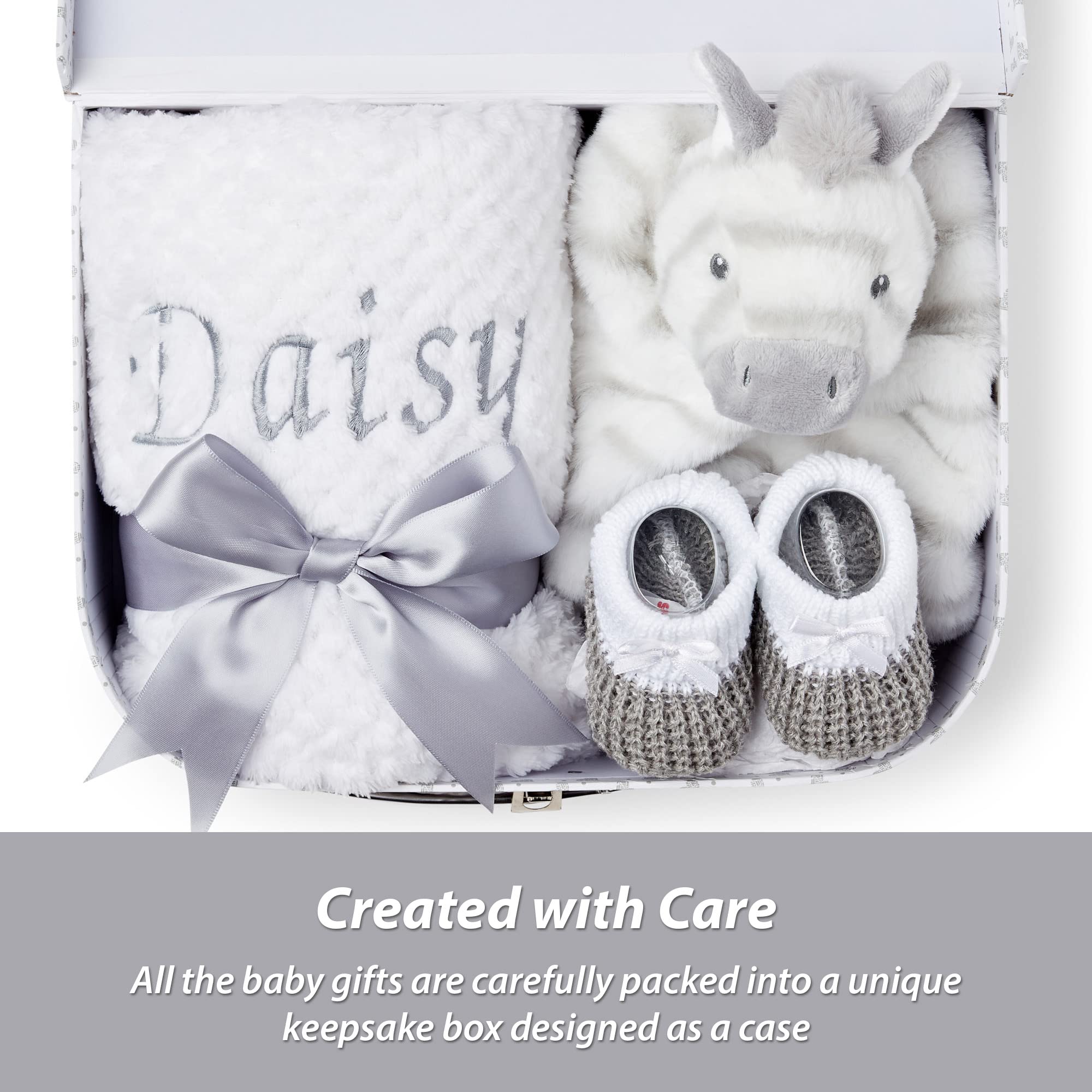 Baby Box Shop New Baby Gifts Set - 3 Baby Essentials and a Newborn Hamper Create a Premium Newborn Gift Set, New Baby Hamper Basket Girl, New Born Baby Gift - Baby Shower Hamper for Newborn - Zebra