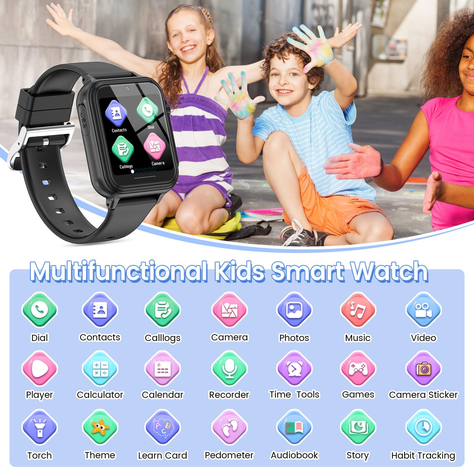 2G Smart Watch for Kids Gift for Girls Ages 4-12 - Includes Screen Protector, 30+ Games, 140 Learning Cards, HD Touch Screen, Camera, Music, Pedometer - Fun & Educational Birthday Gift Idea (Pink)