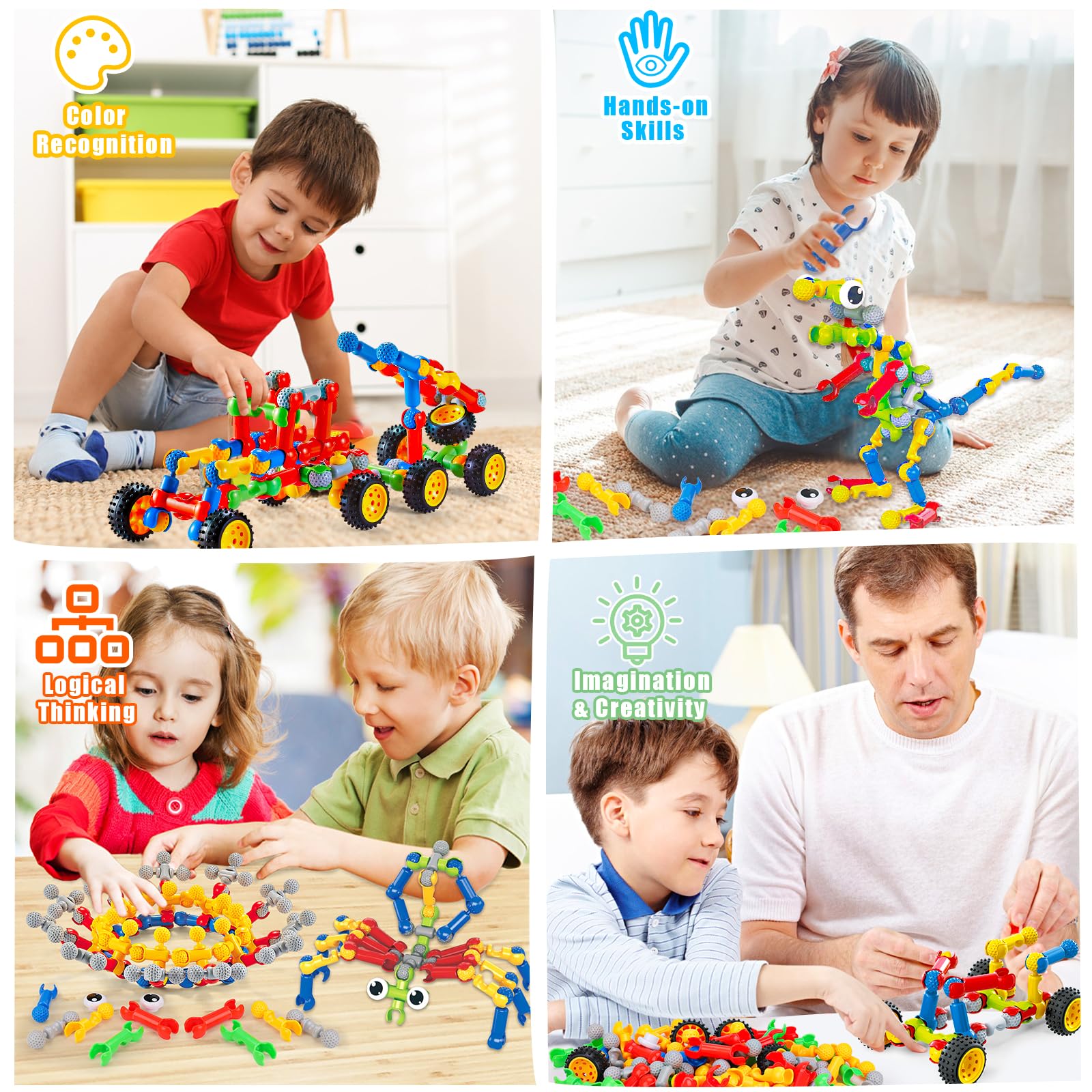 Kids STEM Building Toys for 4-8 6-8, Building Blocks STEM Kit Ages 3 4 5 6 Year Old Boys Gift, Educational Engineering Construction Blocks Toy Creative DIY Activities Gmae for Boys Girls