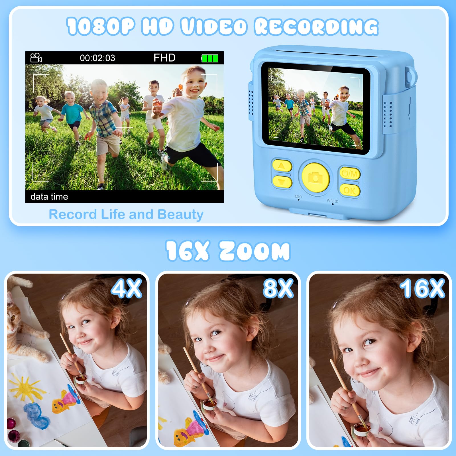 Gofunly Kids Camera Instant Print, 2.4'' Instant Camera for Kids with 32G Card & Print Photo Paper, 1080P HD Video Kids Digital Toddler Toy Camera, Christmas Birthday Gift for Girls Age 3-12 Years Old