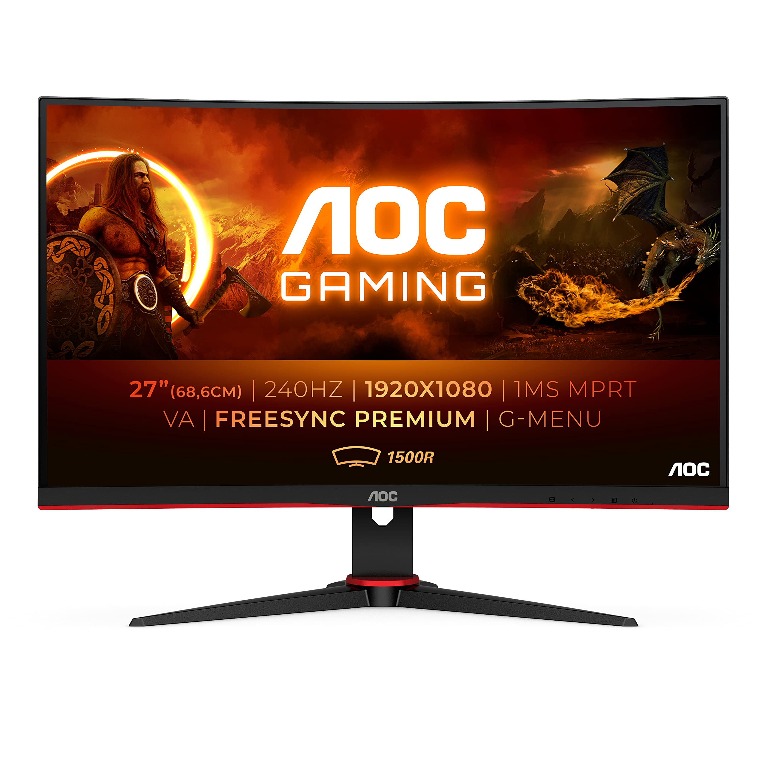 AOC Gaming Q27G2E - 27 INch QHD Monitor, 155Hz, 1ms MPRT, VA, FreeSync Premium, Shadow control, Low Input lag (2560 x 1440 @ 155Hz, 250 cd/m², HDMI 2.0 x 2, DisplayPort 1.2x1)