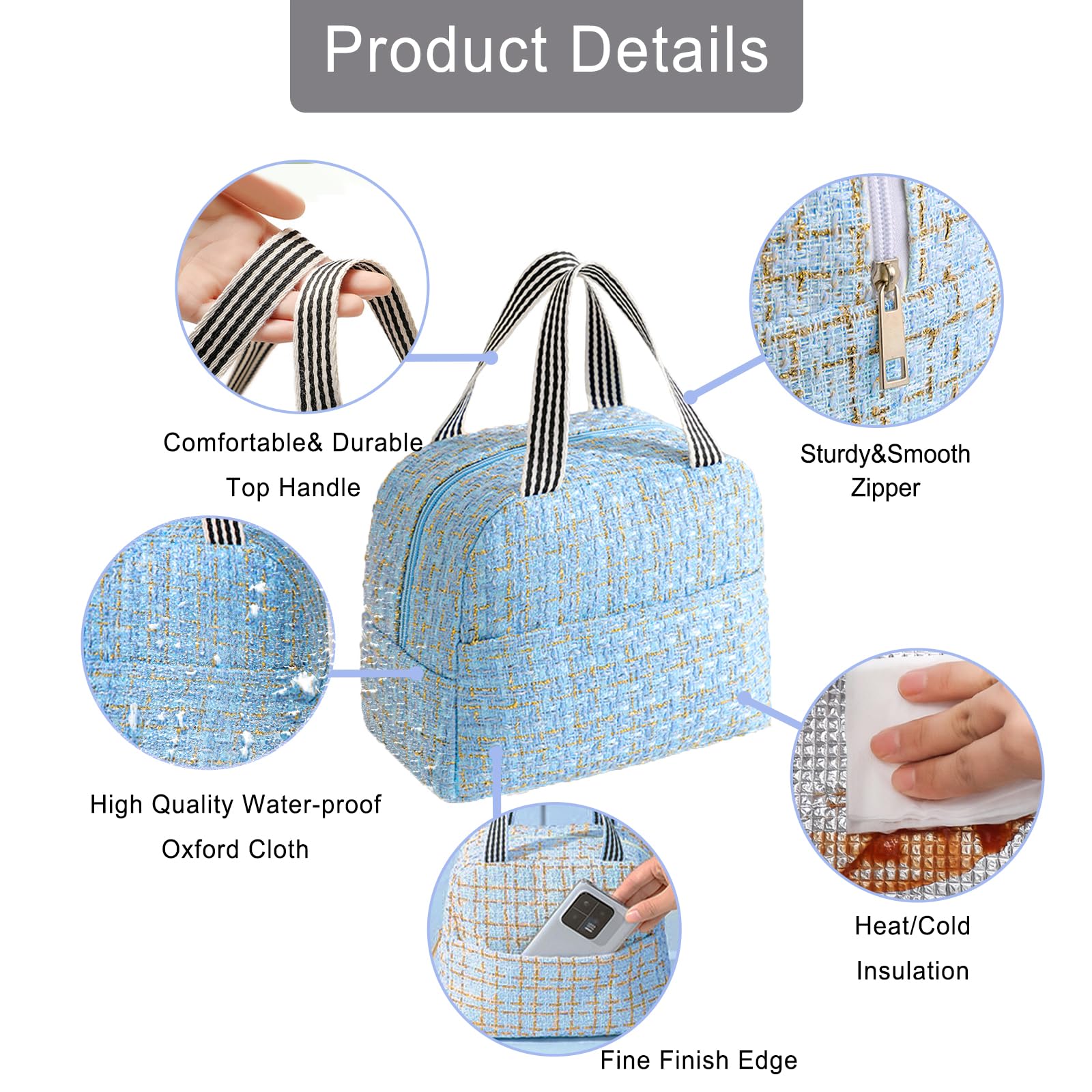 Insulated Lunch Bag Tote Bag for Women Wide Open Insulated Cooler Bag Water-resistant Thermal Leak-Proof Lunch Organizer For Men Girls Outdoor Picnic Work