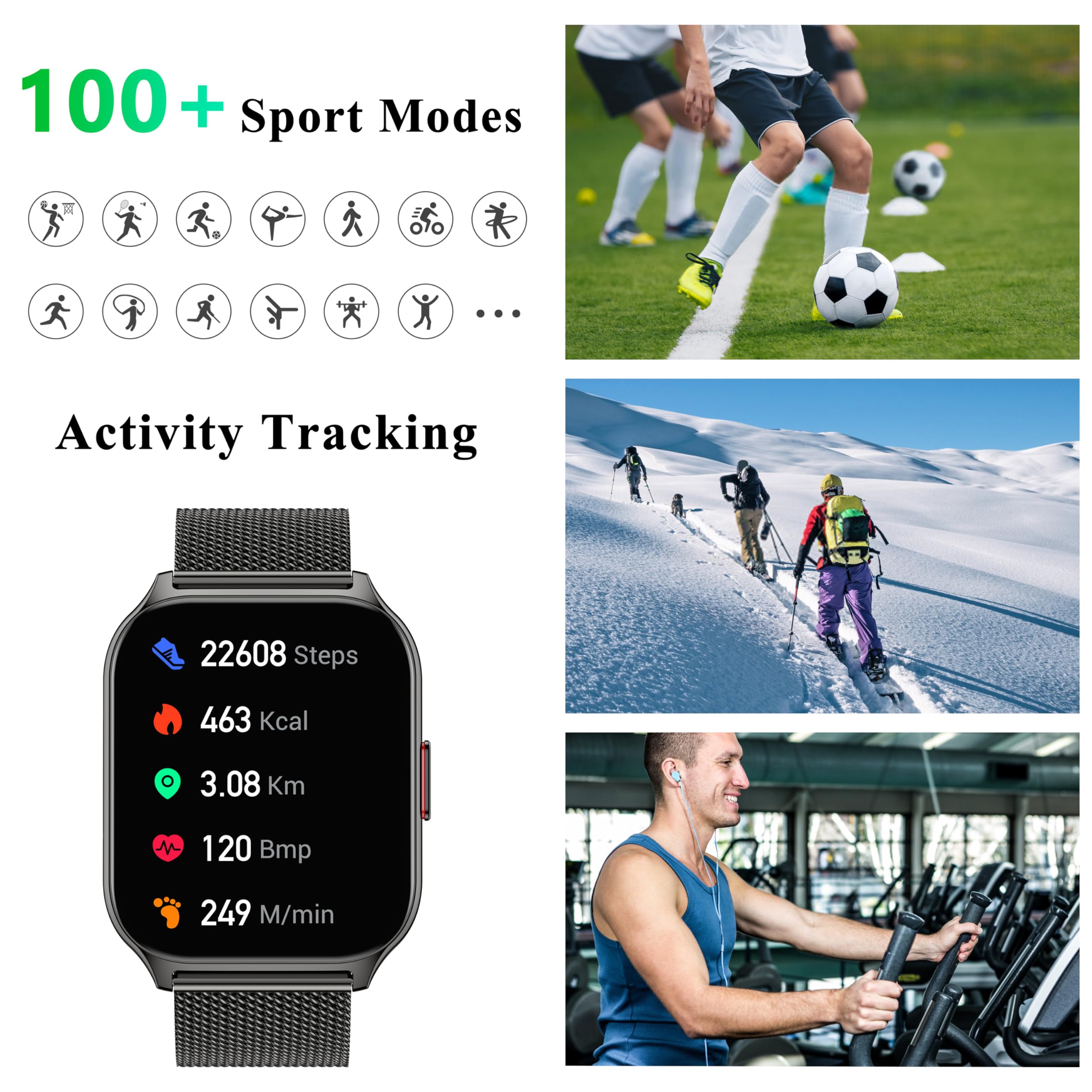 ZOSKVEE Smart Watch Answer/Make Calls, 2.01" Smartwatch Men Women, Fitness Watch with Blood Pressure, Sleep Monitor, Step Counter, 110+ Sports, IP68 Waterproof Fitness Smartwatches for Android iOS