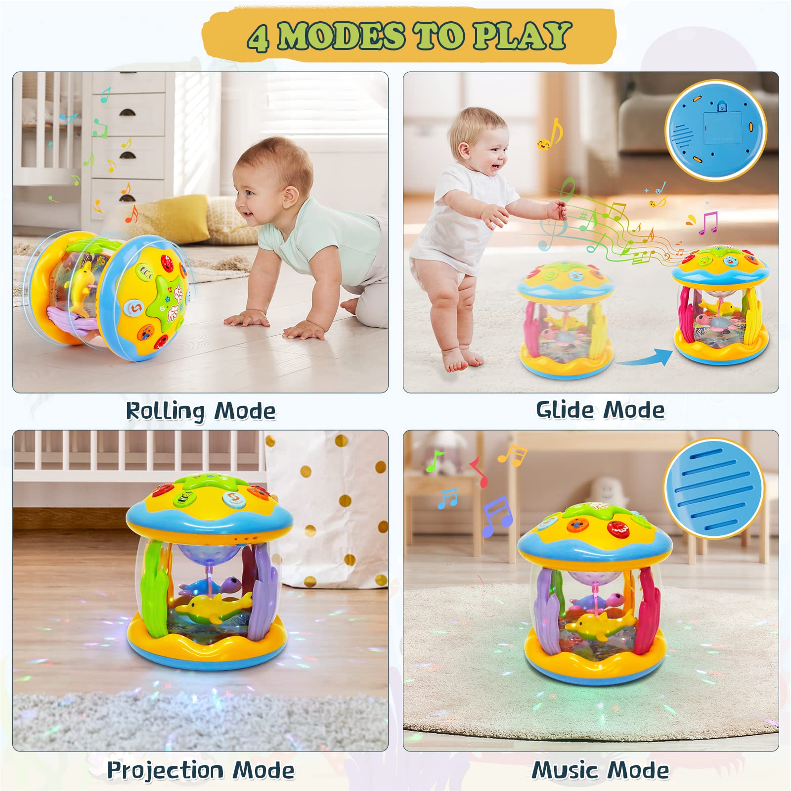 m zimoon Baby Toys 6 to 12 Months, Ocean Projector Light Up Toys with Music, Sensory Toys for 1 2 3 Year Old Boys Girls, Musical Toys 12-18 Months Crawling Learning Tummy Time Toys 1st Birthday Gifts