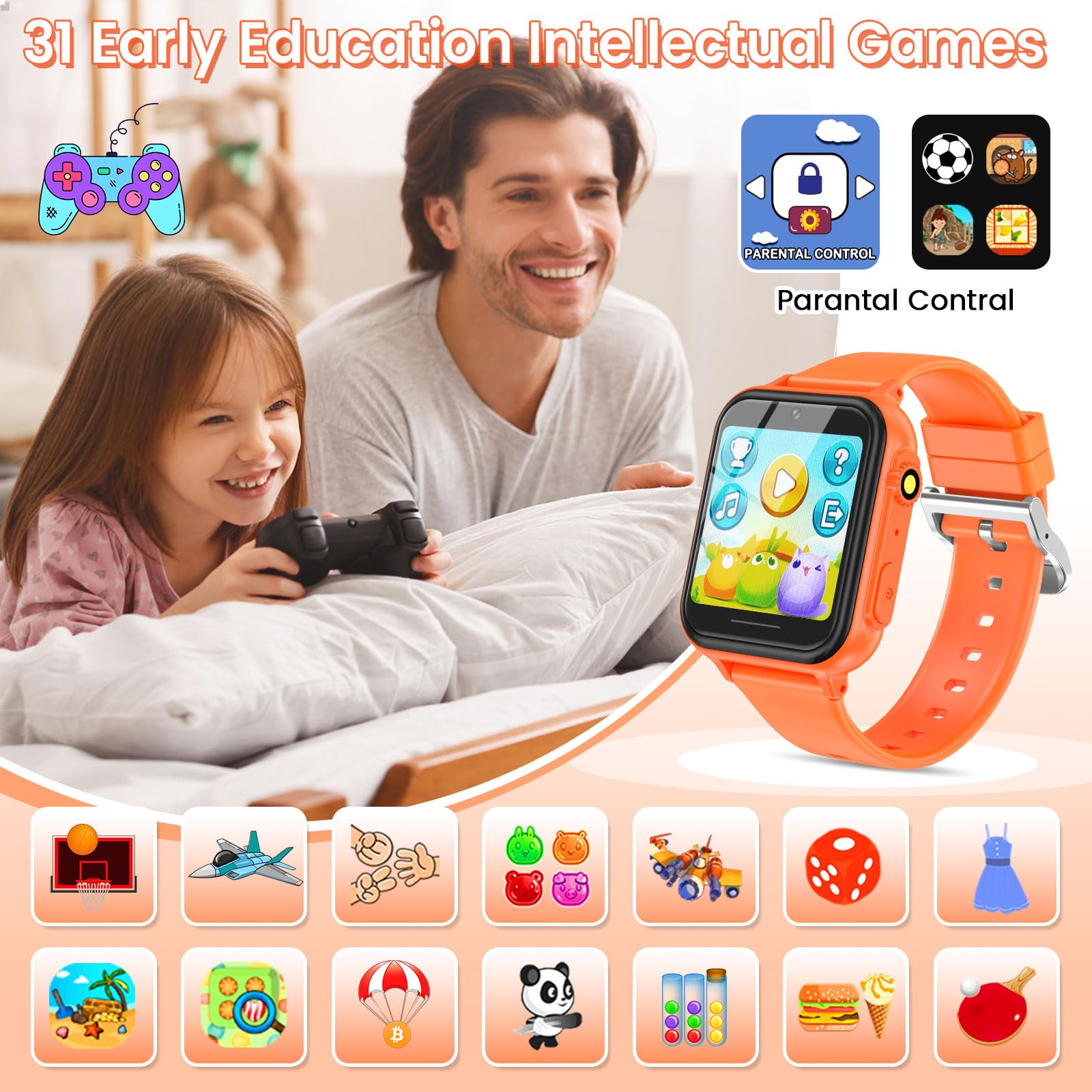 2G Smart Watch for Kids Gift for Girls Ages 4-12 - Includes Screen Protector, 30+ Games, 140 Learning Cards, HD Touch Screen, Camera, Music, Pedometer - Fun & Educational Birthday Gift Idea (Pink)