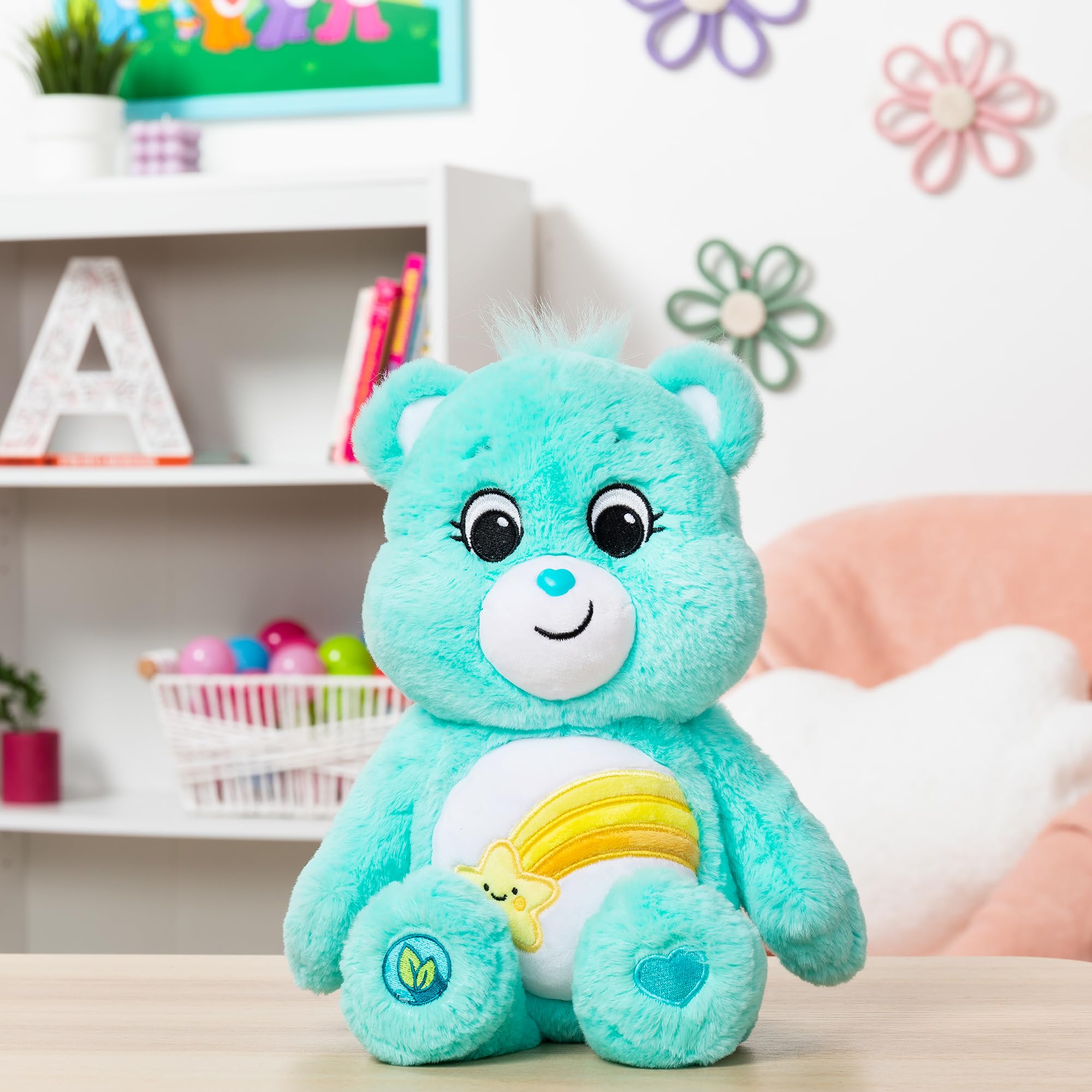 Care Bears | Cheer Bear 35cm Medium Plush | Collectable Cute Plush Toy, Cuddly Toys for Children, Soft Toys for Girls and Boys, Cute Teddies Suitable for Girls and Boys Ages 4+ | Basic Fun 22061