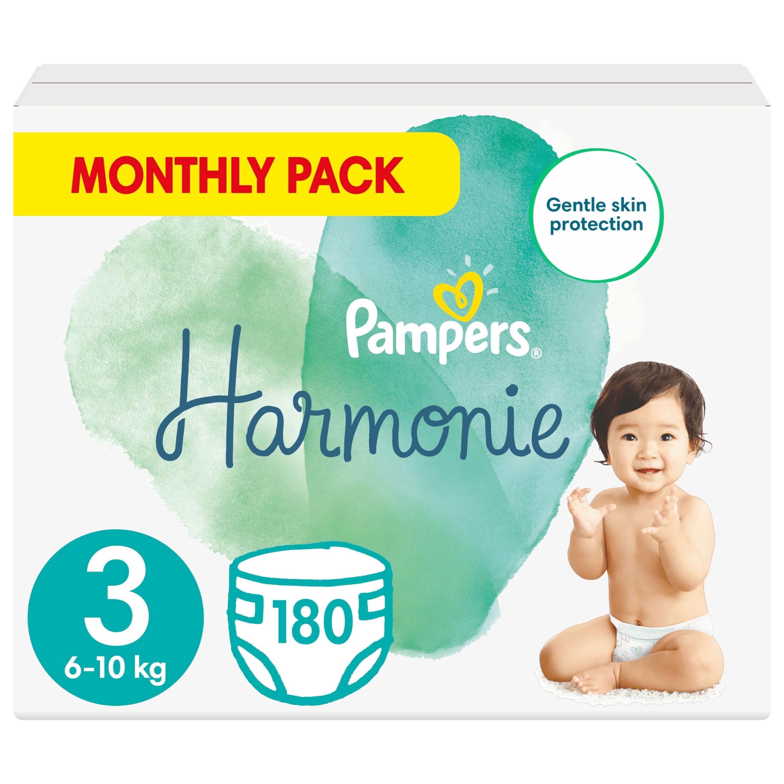 Pampers Harmonie Nappies Size 2, 204 Nappies, 4kg-8kg, Gentle Skin Protection Cushiony Soft