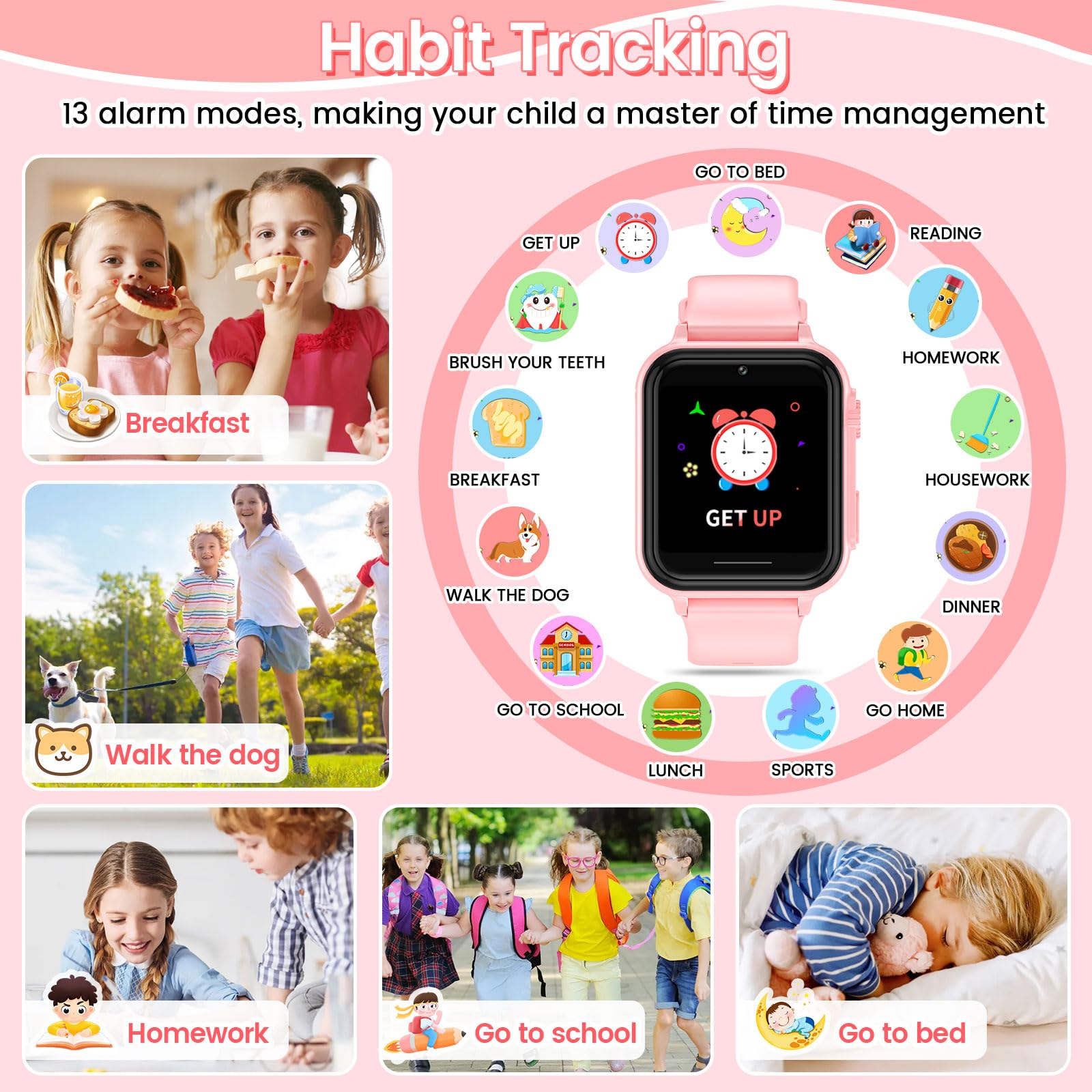 2G Smart Watch for Kids Gift for Girls Ages 4-12 - Includes Screen Protector, 30+ Games, 140 Learning Cards, HD Touch Screen, Camera, Music, Pedometer - Fun & Educational Birthday Gift Idea (Pink)